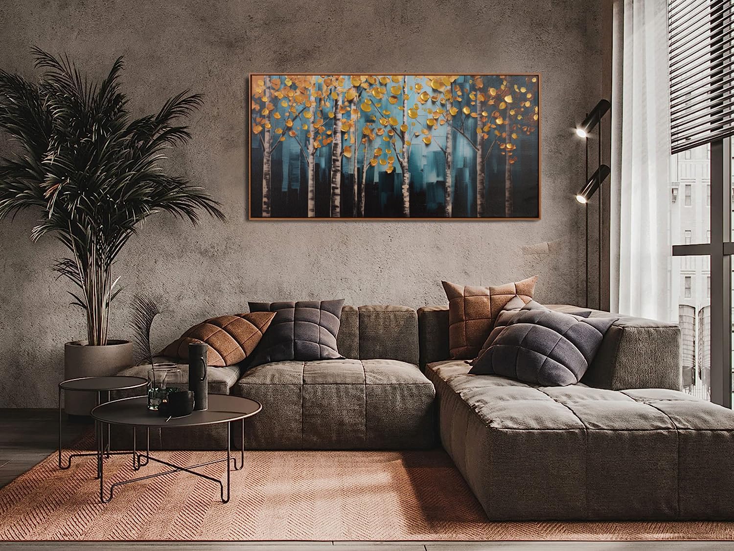 Framed Wall Art Golden Autumn Scene Nature Decor Canvas Print Gold Abstract Tree Painting Picture Artwork Framed For Living Room