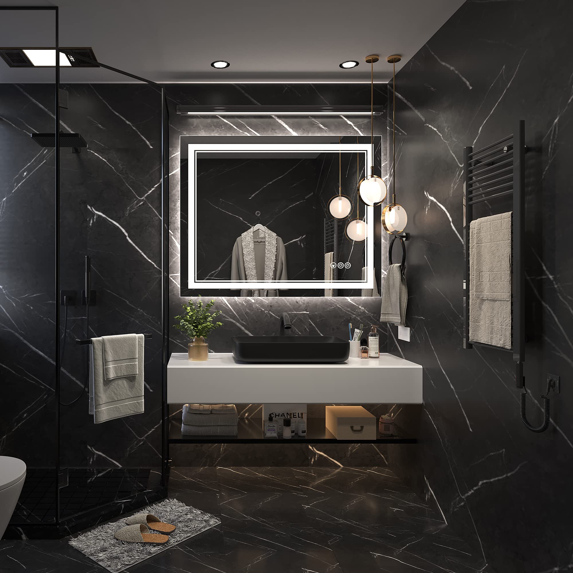 Ratsamee 40X32 Inch Led Mirror For Bathroom With Front Light And Backlit, Dimmable Anti Fog Wall Bathroom Mirror With Led Lights