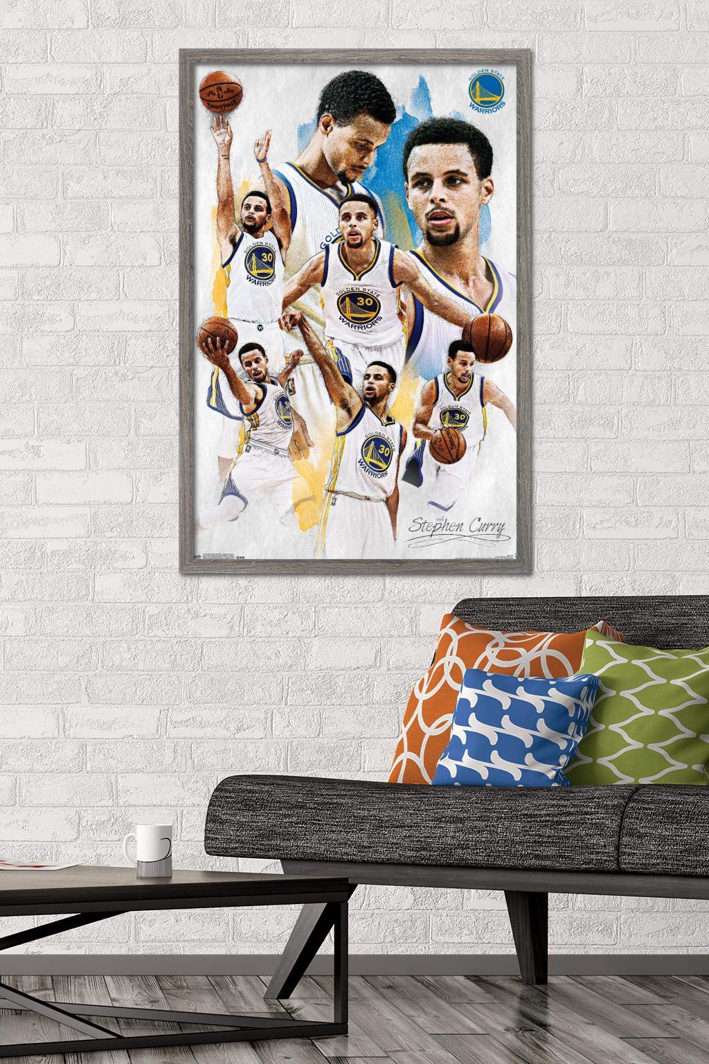 Trends International NBA Wall Poster - Stephen Curry, 22.375" x 34", Barnwood Framed Version, Model FR14610BWD22X34