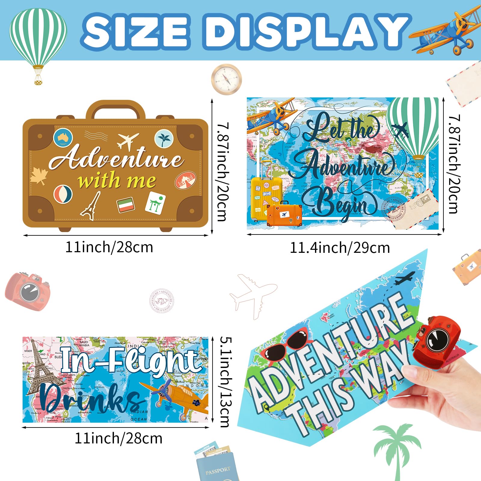 20 Pieces Travel Party Signs Travel Themed Party Decorations Let The Adventure Begin Sign Around the World Decorations Bon Voyag