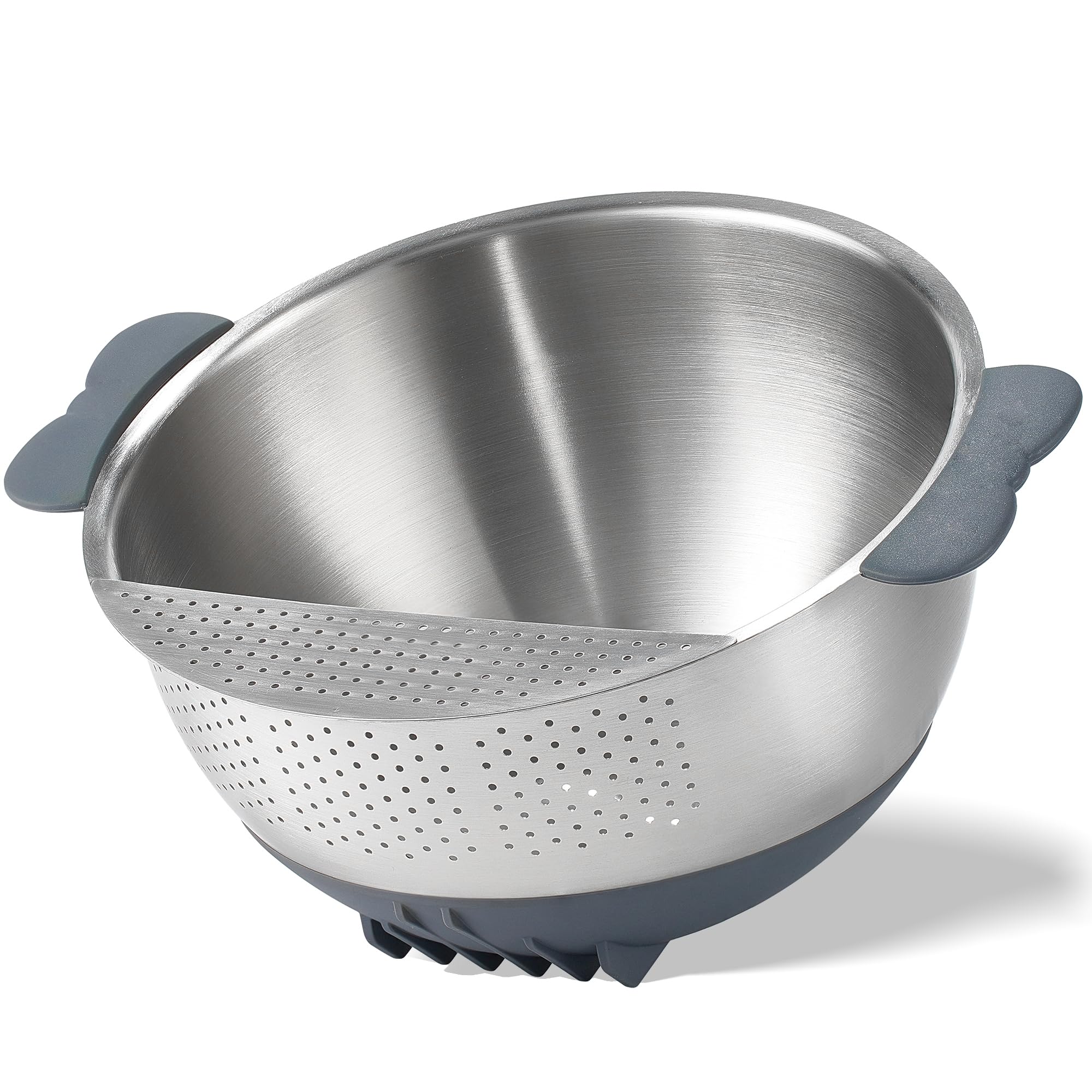 Rice Washer Strainer Bowl Quinoa Washing Bowl 18/10 Stainless Steel Colander Versatile Good Grips Side Drainers for Cleaning Rin