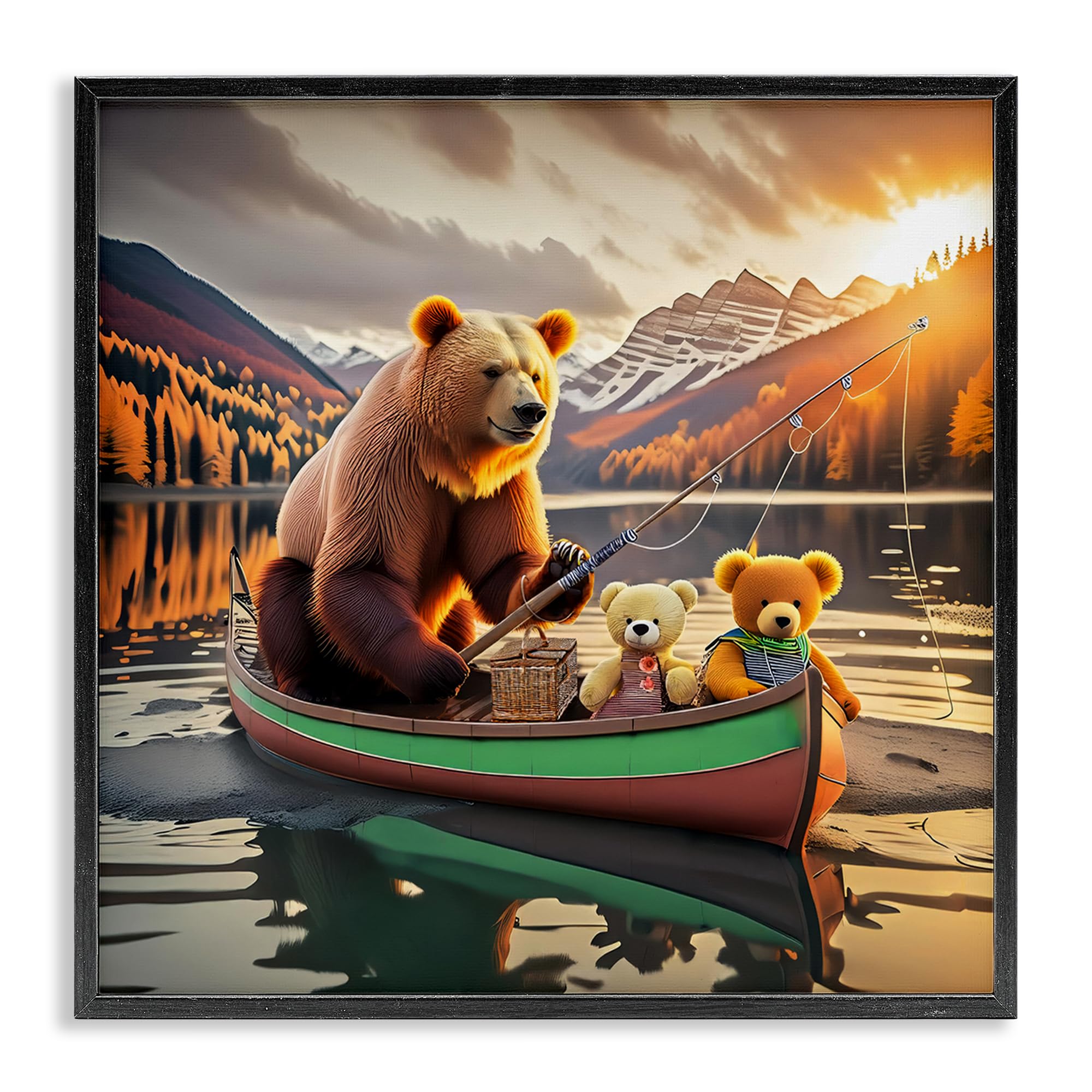 Stupell Industries Bear & Friends on Boat Black Framed Giclee Wall Art Design by Alina Georgescu, 17 x 17