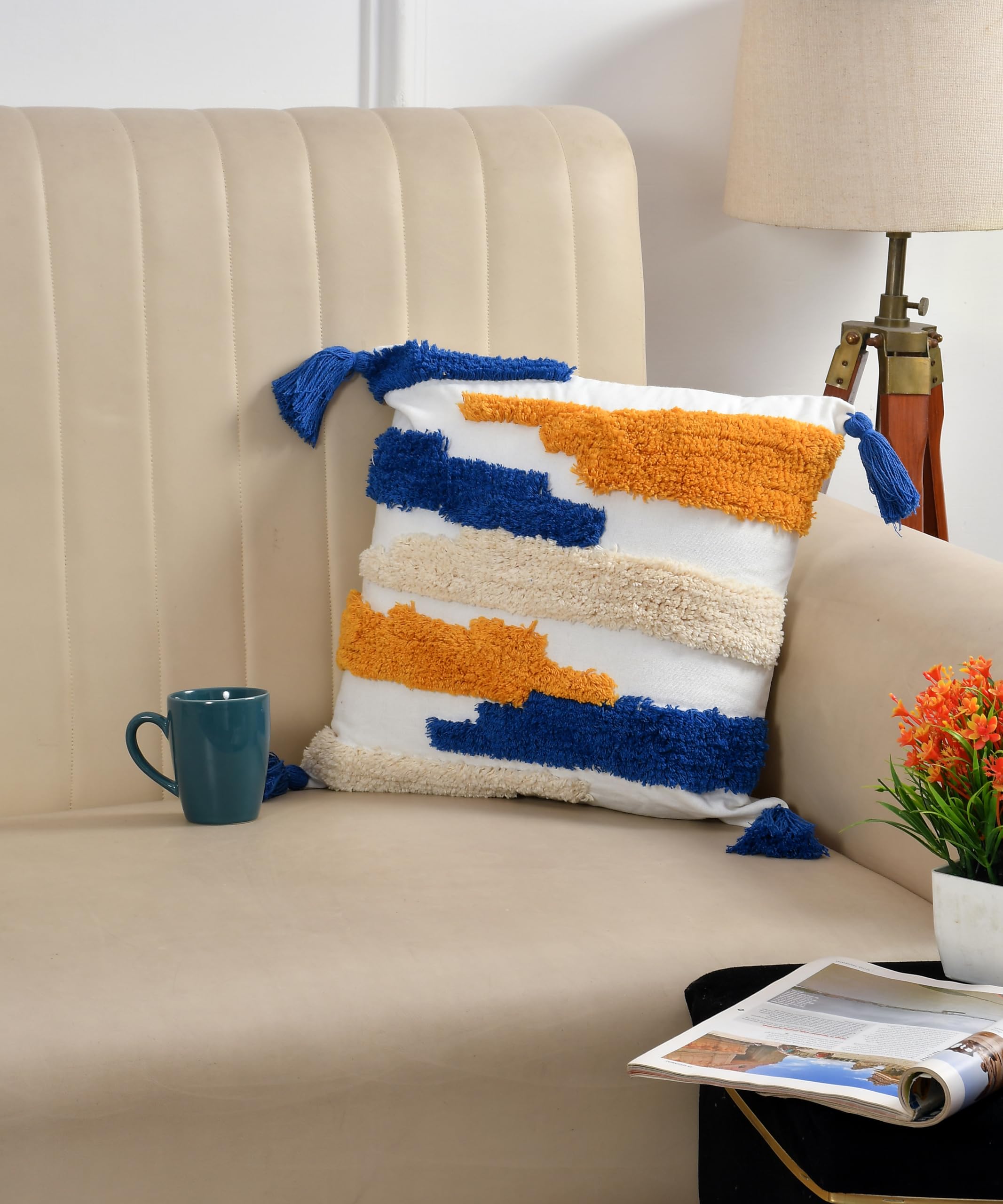 Wisdom Decor Sofa Cushion Cover Cotton | Cushion Covers 16 Inch X 16 Inch | Living Room Cushion Covers | Pack Of 1 Multicolor