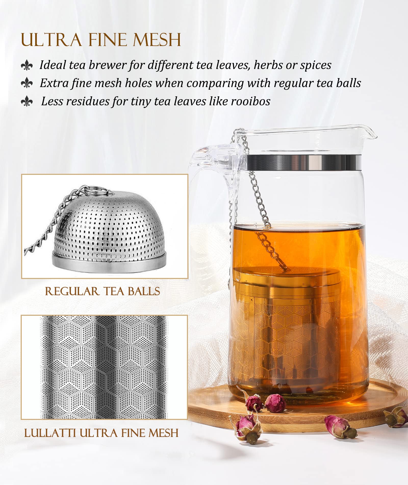 Lullatti Large Tea Infuser For Loose Tea(2 Pack), 304 Stainless Steel Tea Ball Strainer, Extra Fine Mesh Tea Steeper For Brewing