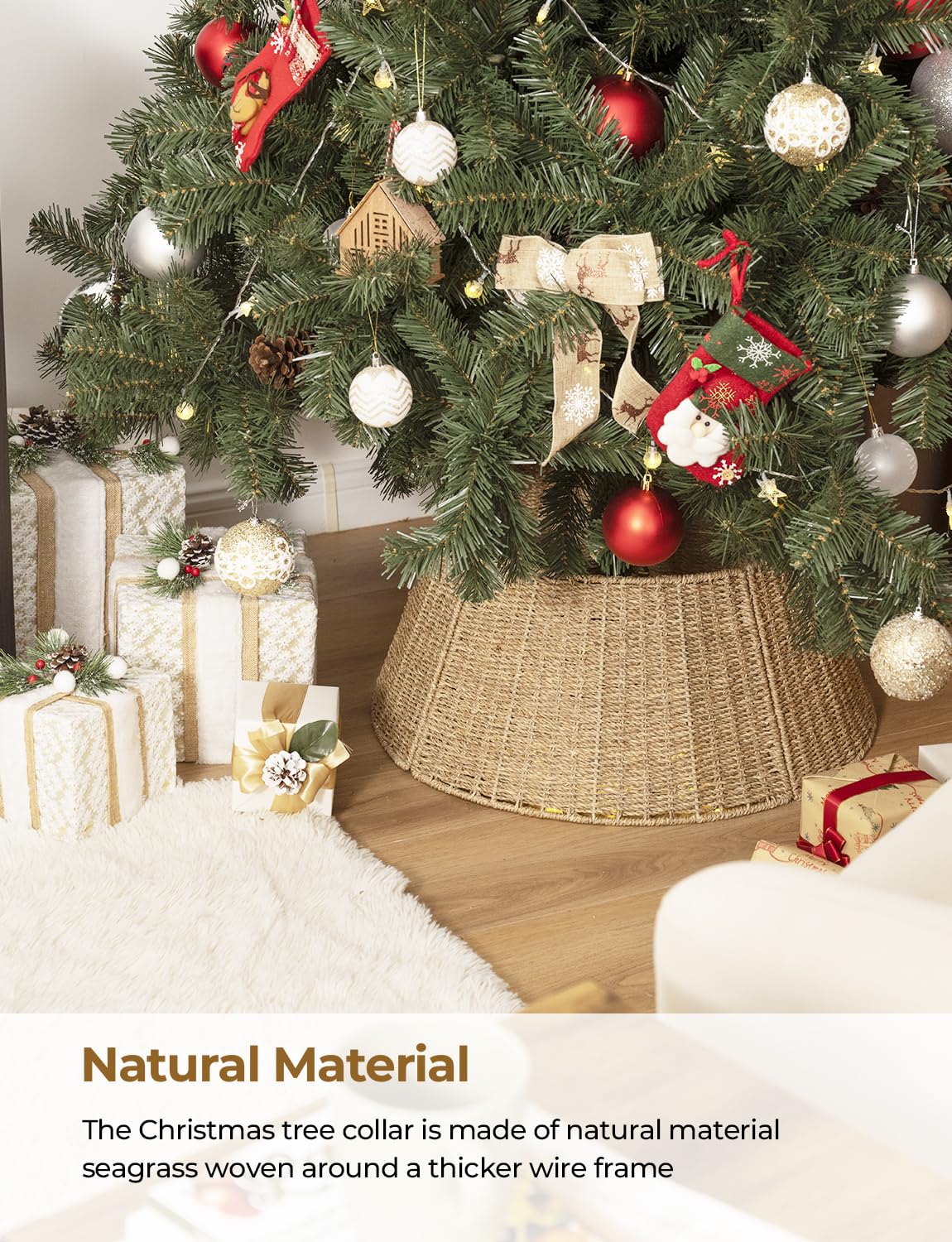 StorageWorks 22.5 Inch Christmas Tree Collar, 4-Piece Durable Christmas Tree Base Cover for Artificial Trees, Handcrafted Seagra