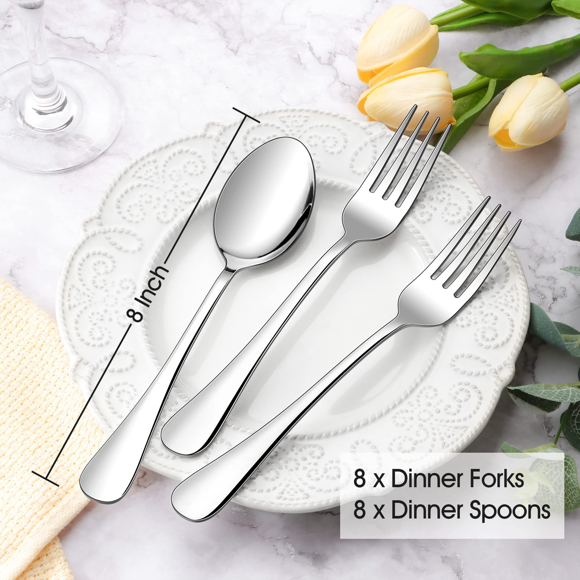 E-Far 16-Piece Dinner Forks And Spoons, Stainless Steel Silverware Flatware Eating Utensils Set For Home Kitchen Restaurant, Foo