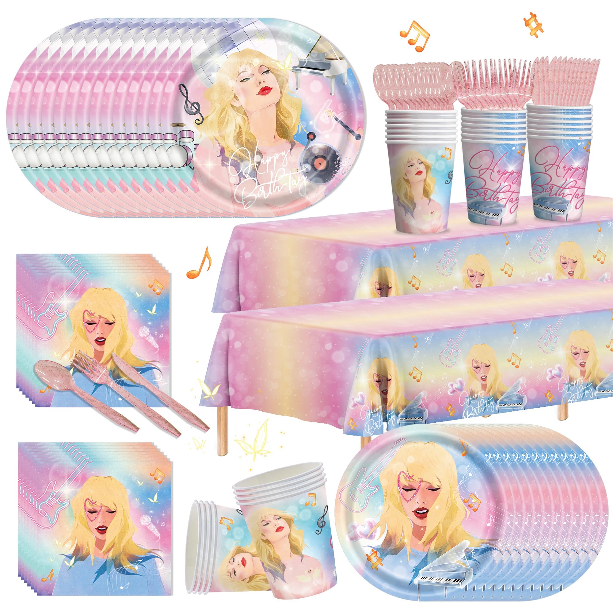171Pcs Birthday Party Supplies Paper Plates Napkins Disposable Tableware Set Paper Cups Tablecloths And Banner For Girls Fans Bi
