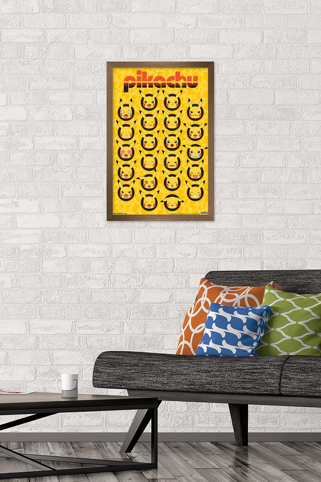 Trends International Pok  Mon - Pikachu Faces Wall Poster, 14.725'' X 22.375'', Bronze Framed Version