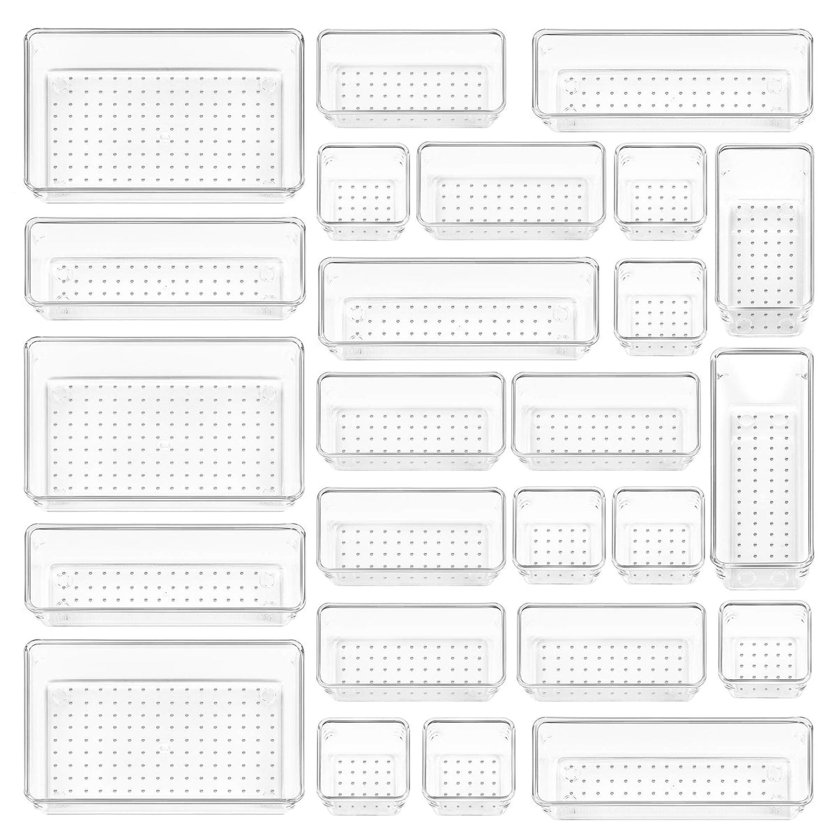 Vtopmart 25 PcS clear Plastic Drawer Organizers Set, 4-Size Versatile Bathroom and Vanity Drawer Organizer Trays, Storage Bins f