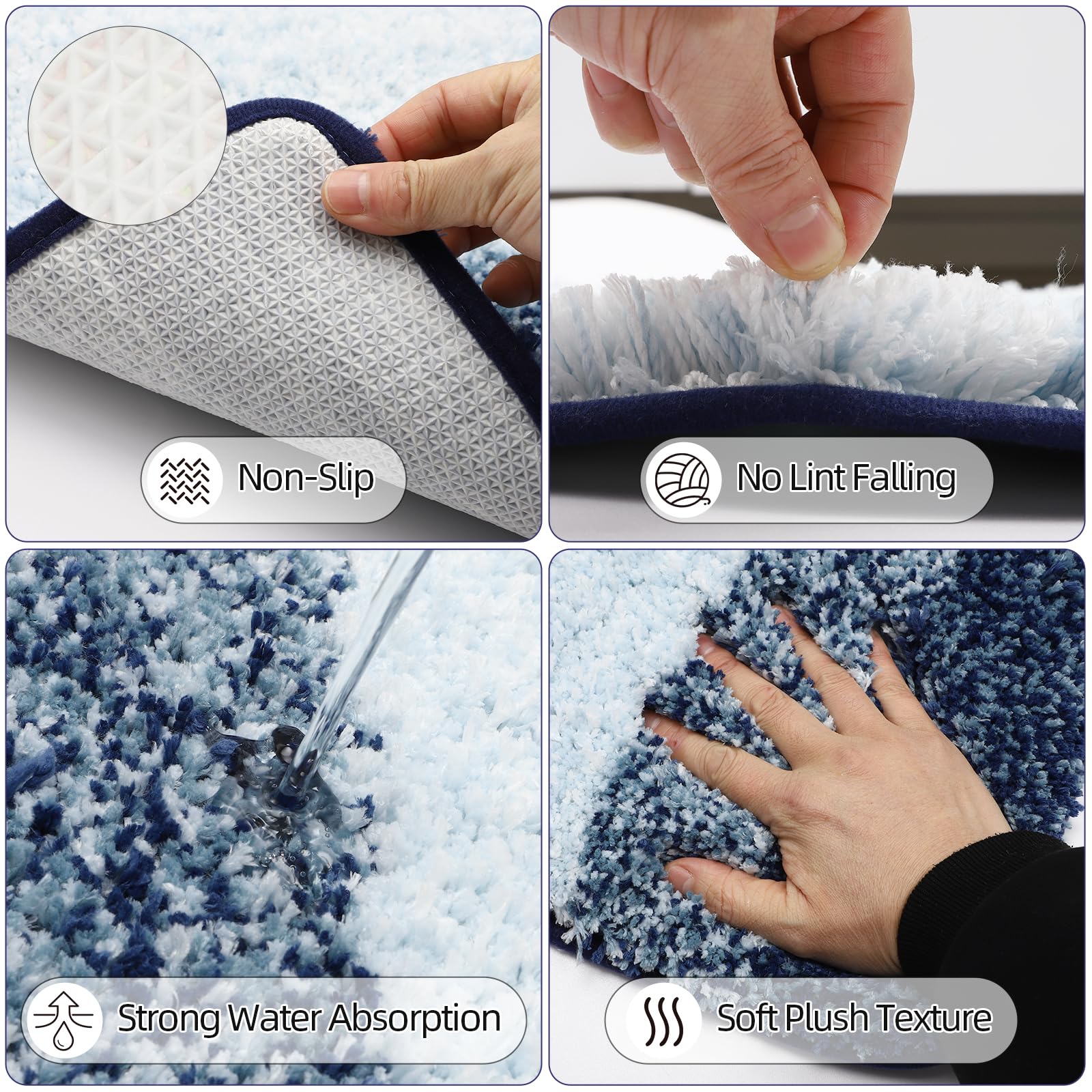 Imucci Bathroom Accessories Navy Blue Bathroom Sets With Shower Curtain And Rug, Navy Blue Ombre Waterproof Shower Curtain With