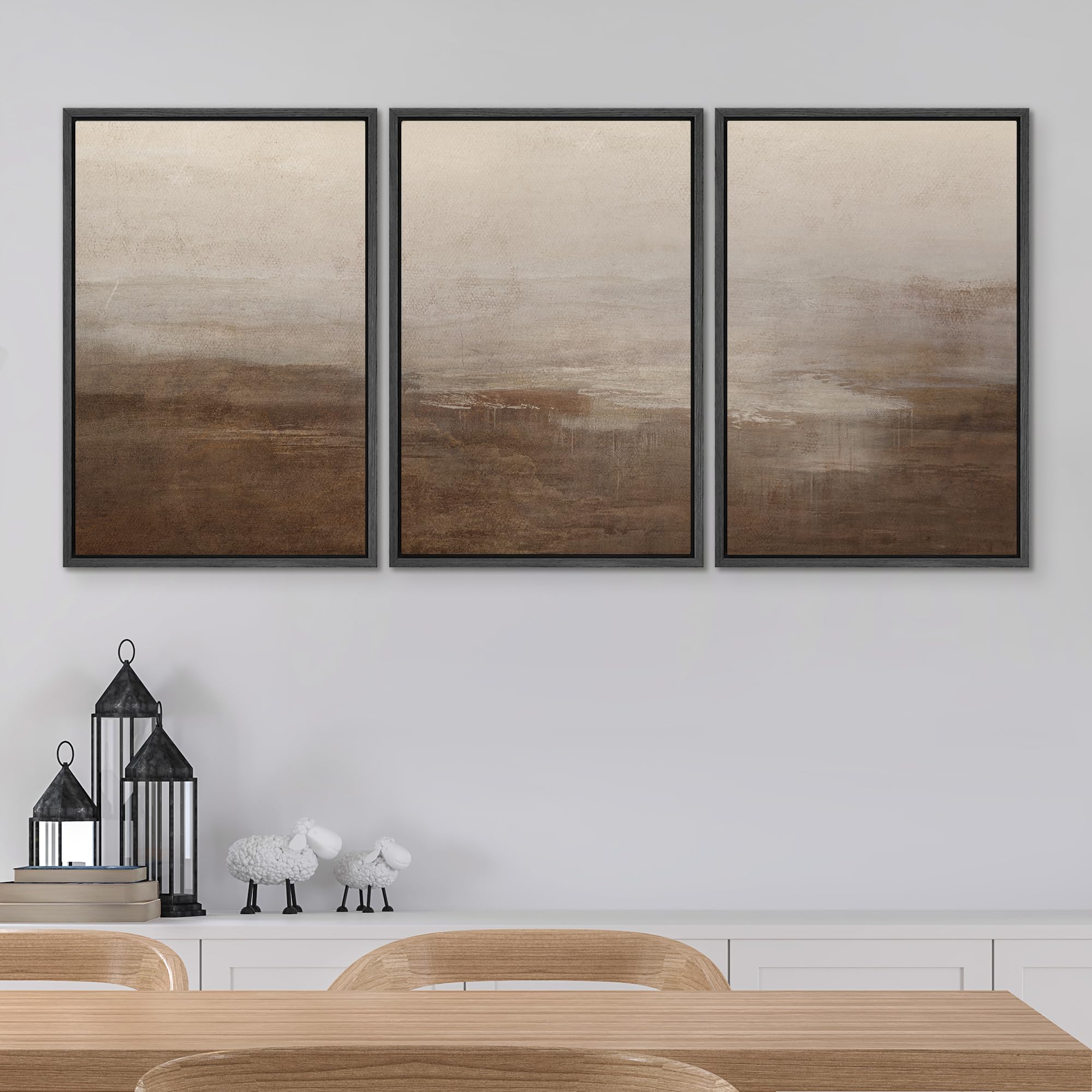 Signwin Framed Canvas Print Wall Art Abstract Hazy Landscape Modern Minimalist Beige And Brown Nature Wilderness Modern Art Cool