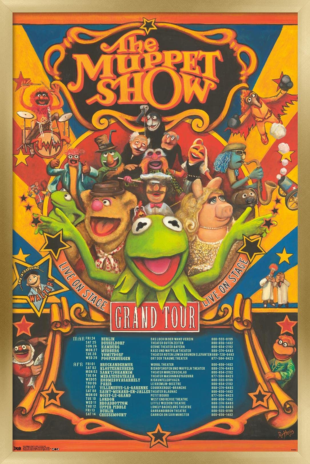 Trends International Disney The Muppets: Most Wanted - Grand Tour Wall Poster, 14.725'' X 22.375'', Gold Framed Version