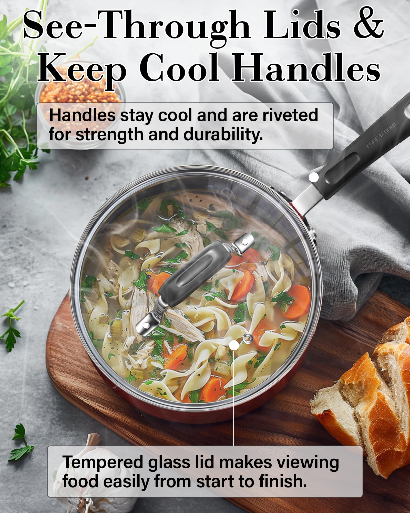 Cook N Home Pots and Pans Nonstick Cookware Set 12-Piece, Kitchen Cooking Set with Frying Pans and Saucepans, Induction Compatib