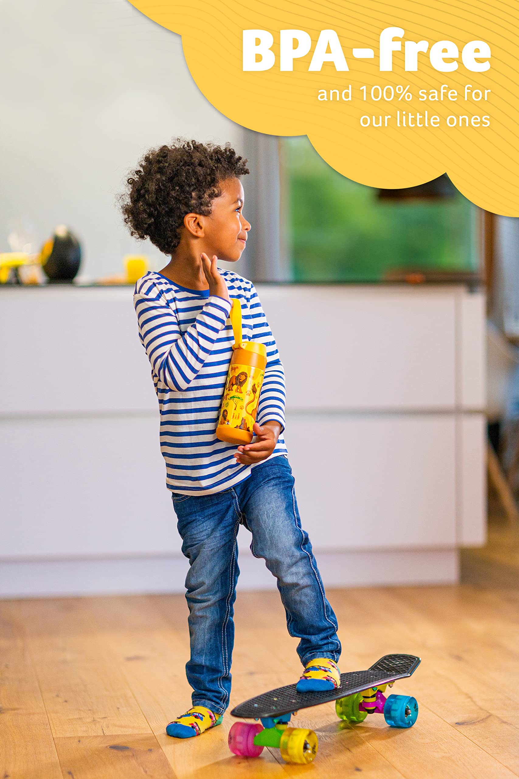 JARLSON kids water bottle with straw - cHARLI - insulated stainless steel water bottle - thermos - girlsboys (Lion Star  12 oz)