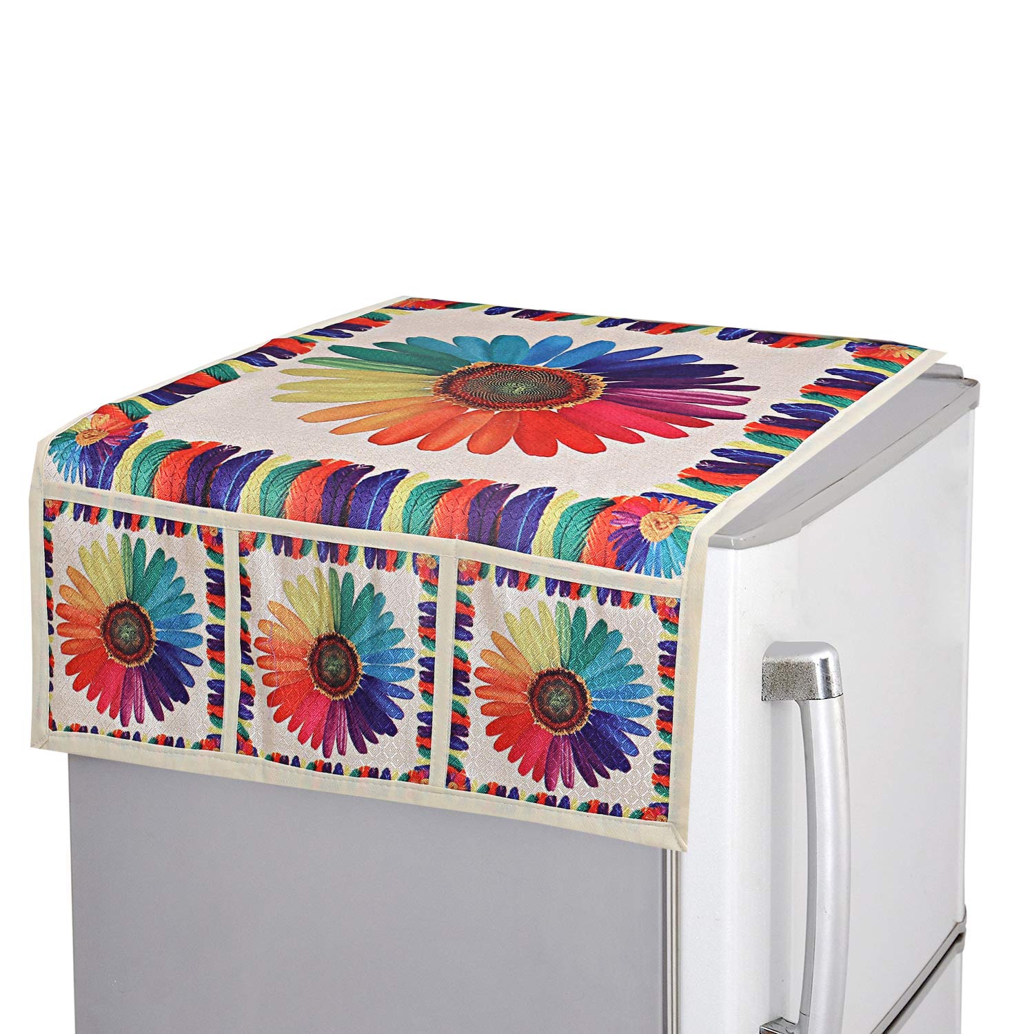 Kuber Industries Floral Design Cotton Fridge/Refrigerator Top Cover (Cream)-Ctktc32708