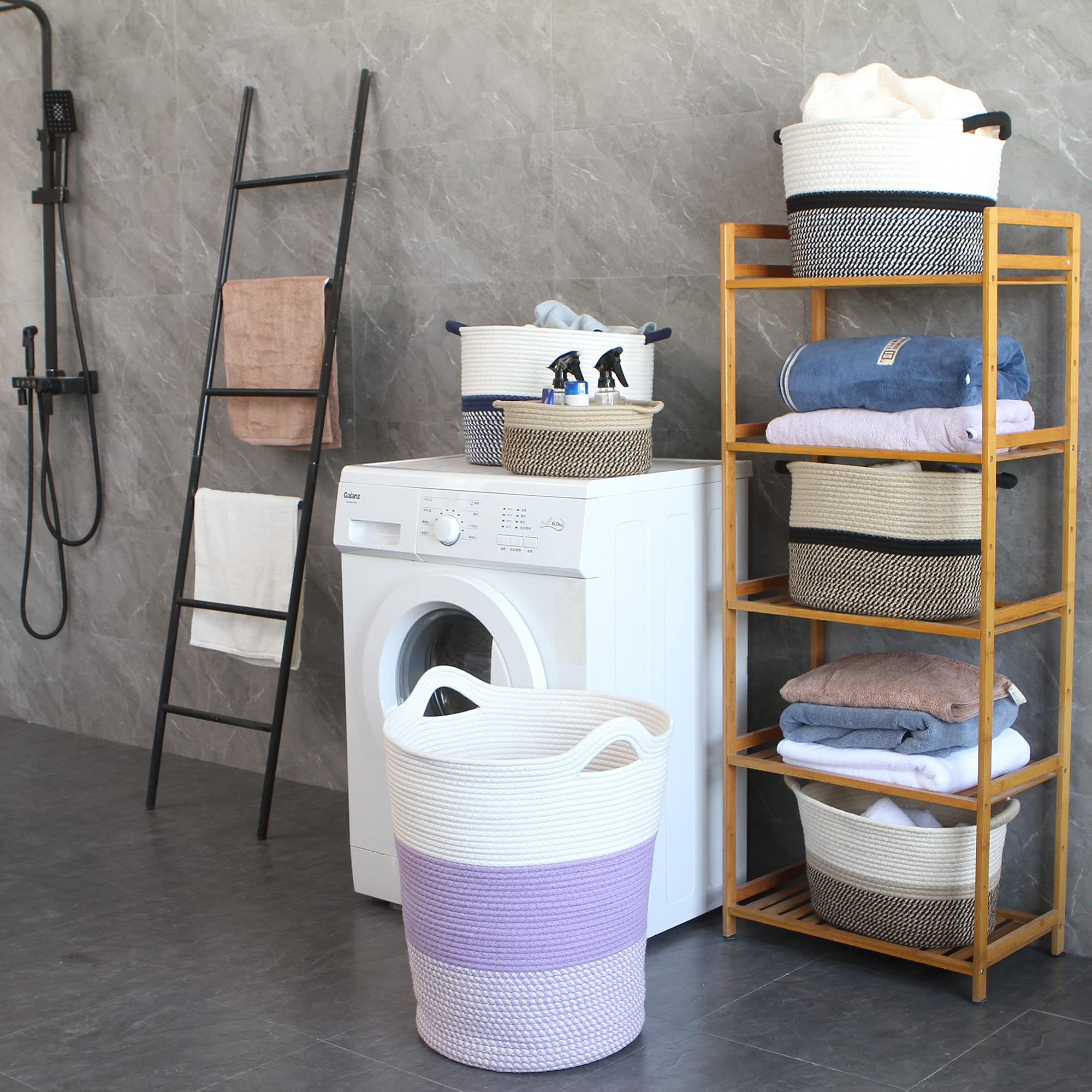 Sea Team Large Size Cotton Rope Woven Storage Basket With Handles, Laundry Hamper, Fabric Bucket, Drum, Clothes Toy Organizer Fo
