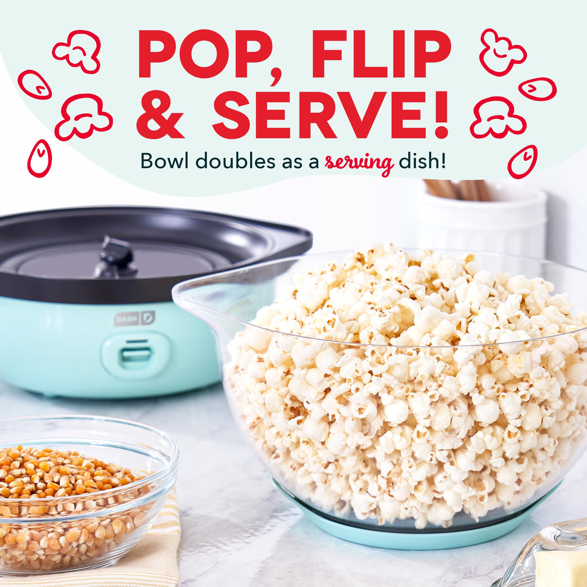 Dash Smartstore Deluxe Stirring Popcorn Maker, Hot Oil Electric Popcorn Machine With Large Lid For Serving Bowl And Convenient S
