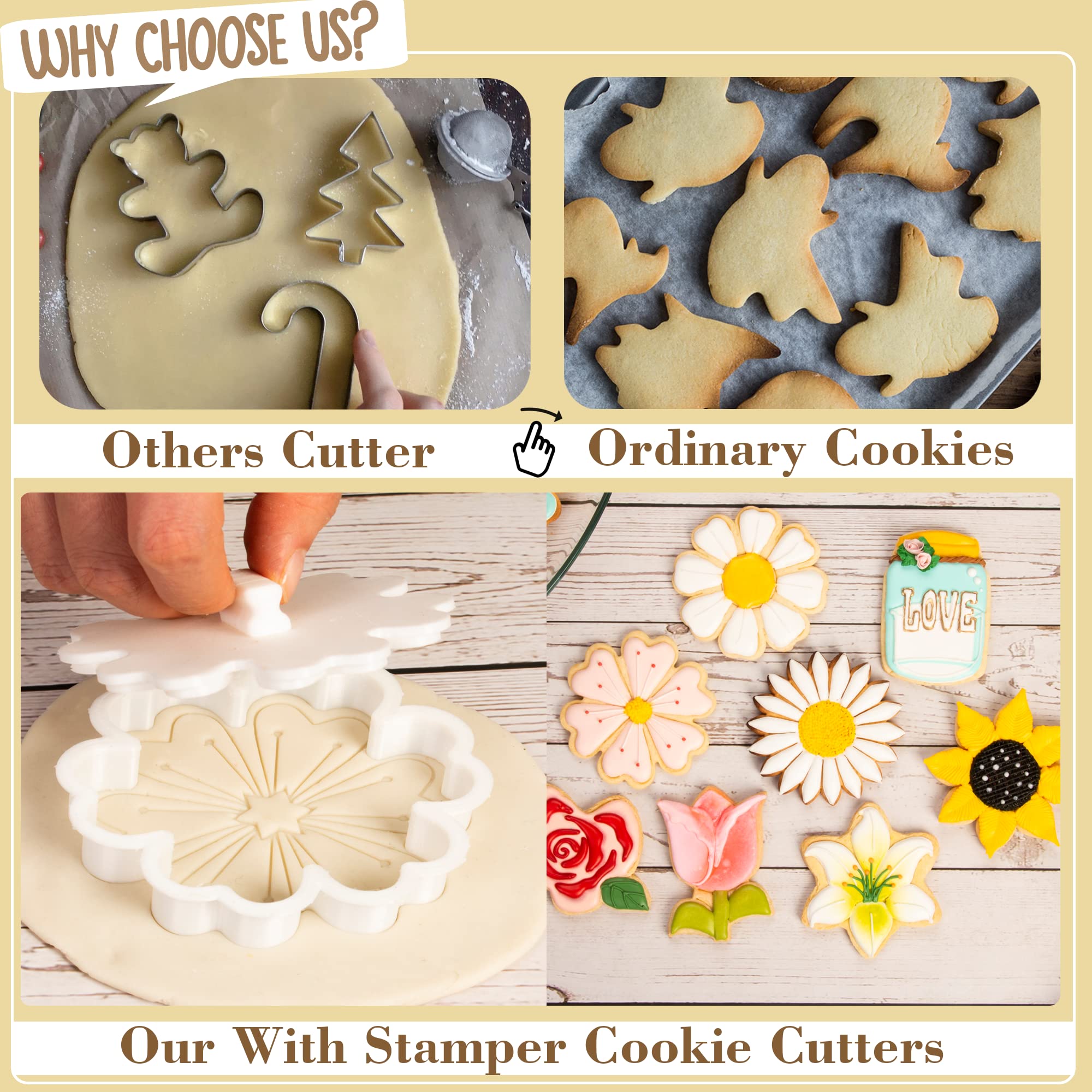 Flycalf Sunflower Cookie Cutter Flower With Plunger Stamps Holiday Pla Baking Accessories Cutter Molds Decorative Party 3.5'' Ki