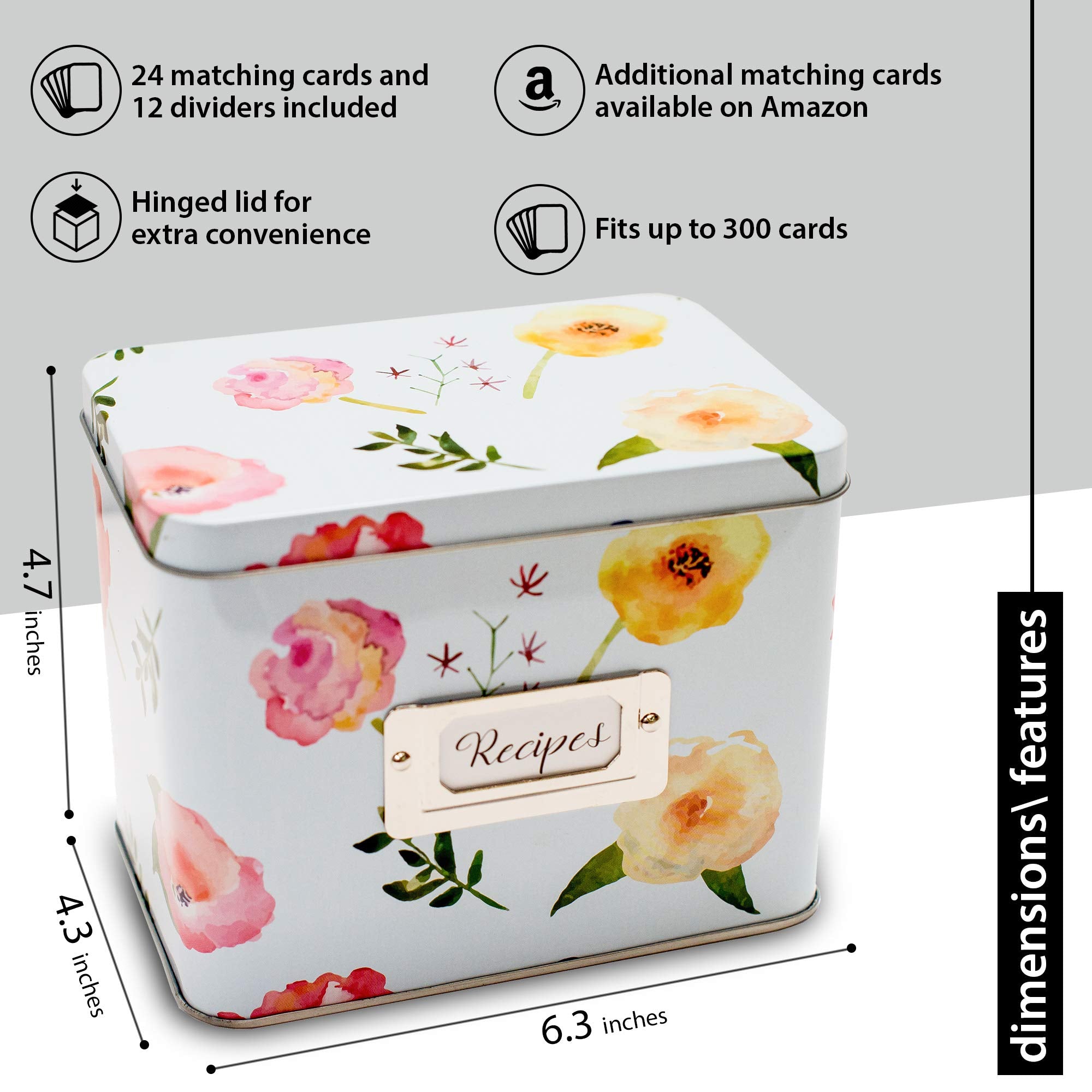 Heart & Berry Recipe Box With Cards And Dividers - Includes 24 4X6 Recipe Cards And 12 Dividers - Recipe Cards And Box Set - Com
