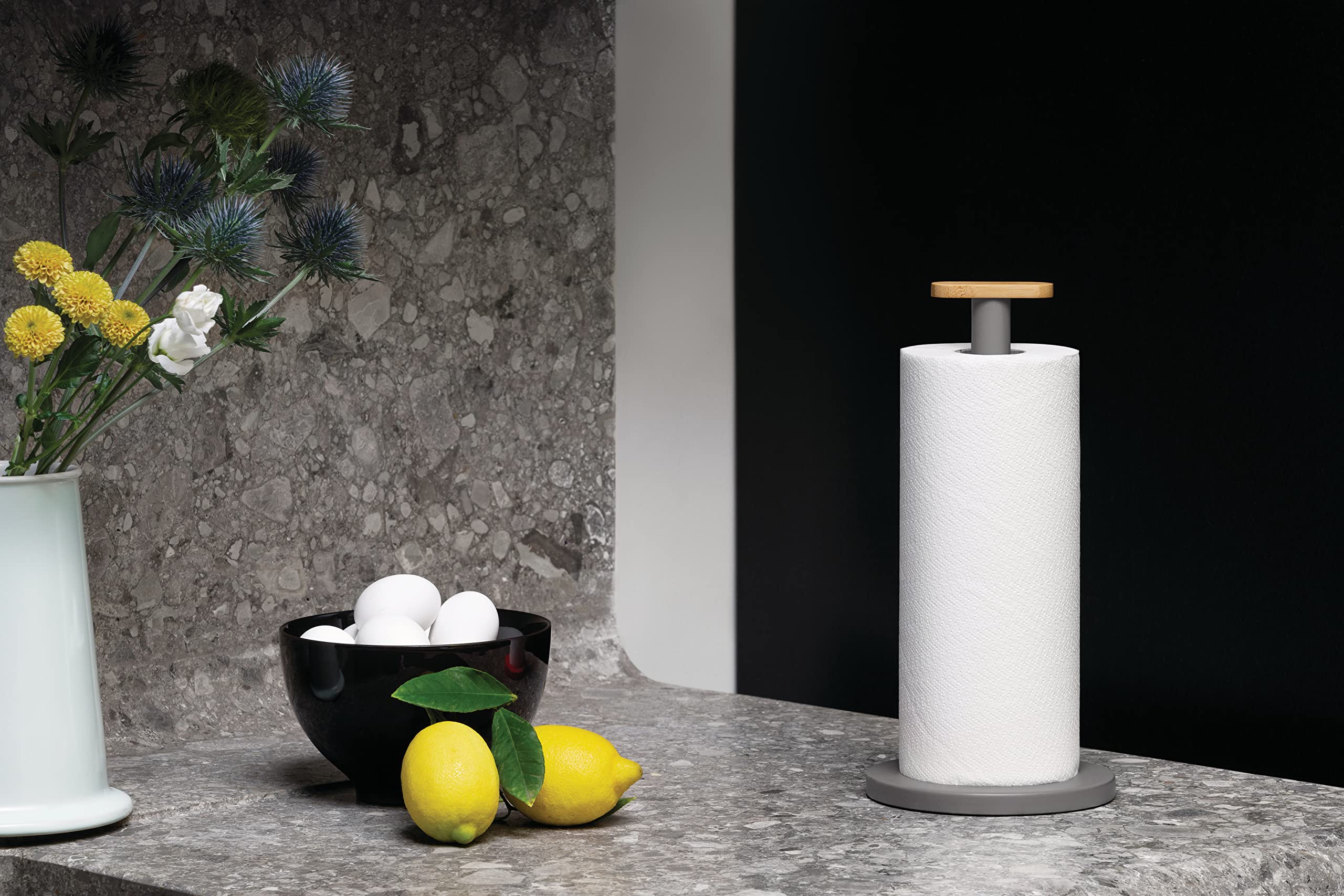 Alessi Kitchen Roll Holder In Colorado Steel With Epossidic Resin, Dark Grey, Bamboo Wood Knob, Multicoloured, One Size
