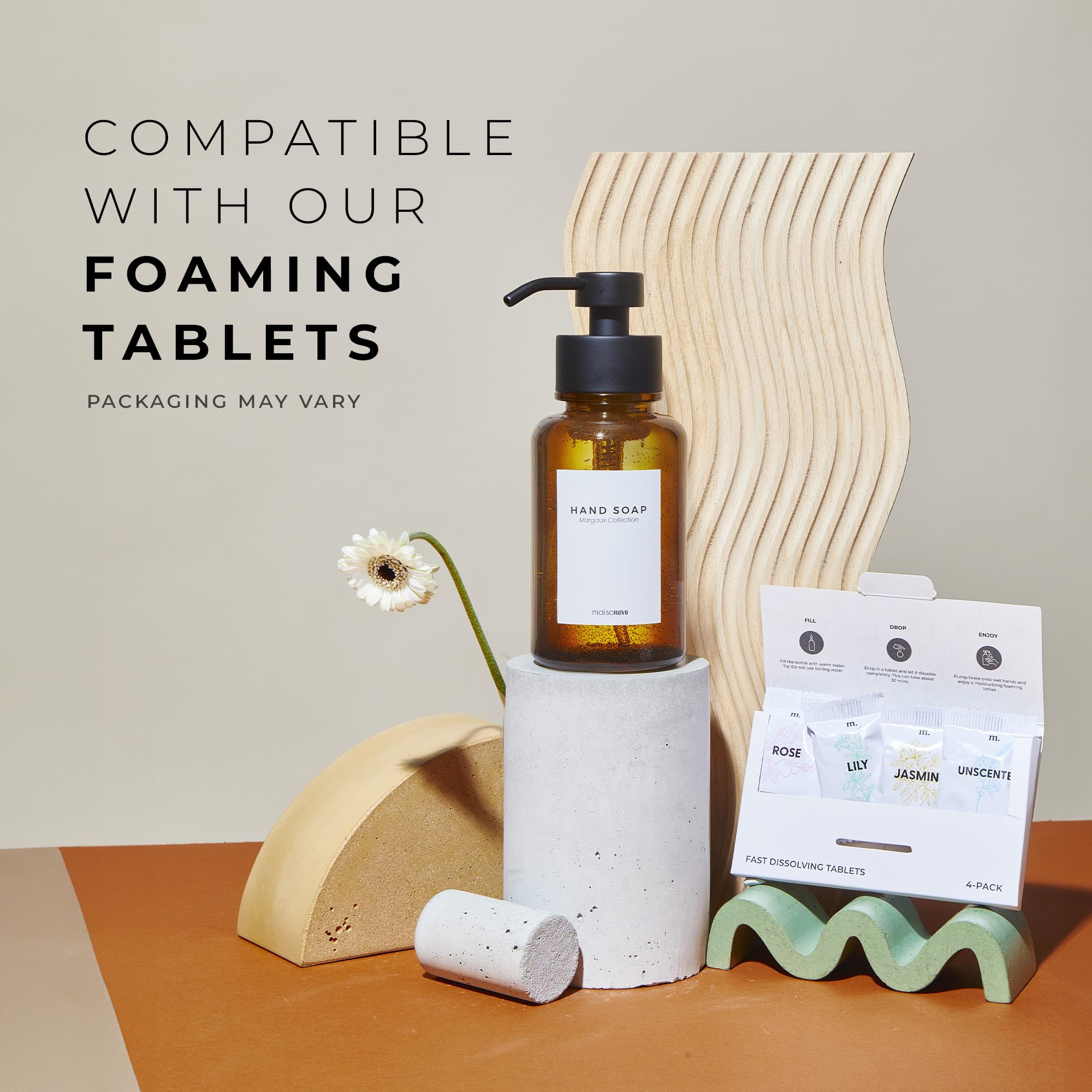Maisonovo Glass Foaming Hand Soap Dispenser | Amber Foaming Soap Dispenser Black Pump X 1 W/Labels
