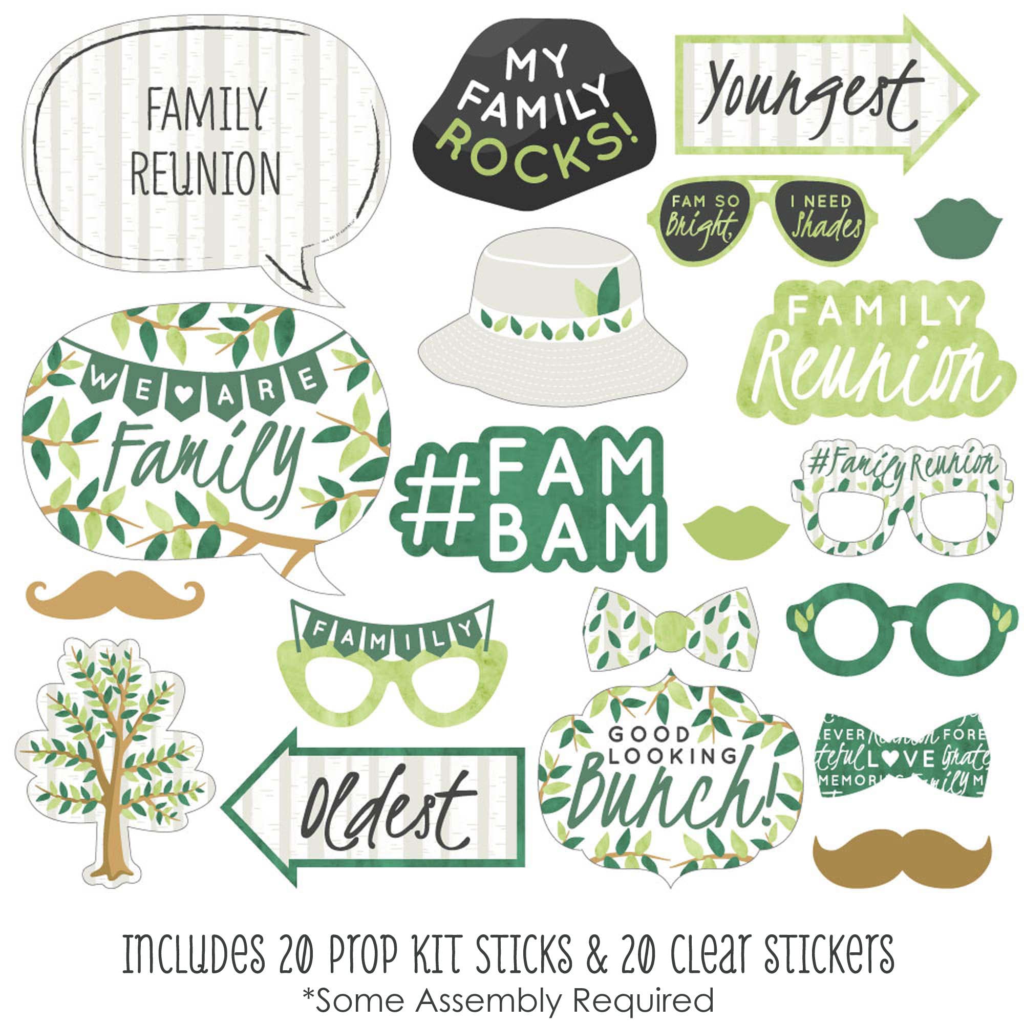 Big Dot Of Happiness Family Tree Reunion - Family Gathering Party Photo Booth Props Kit - 20 Count