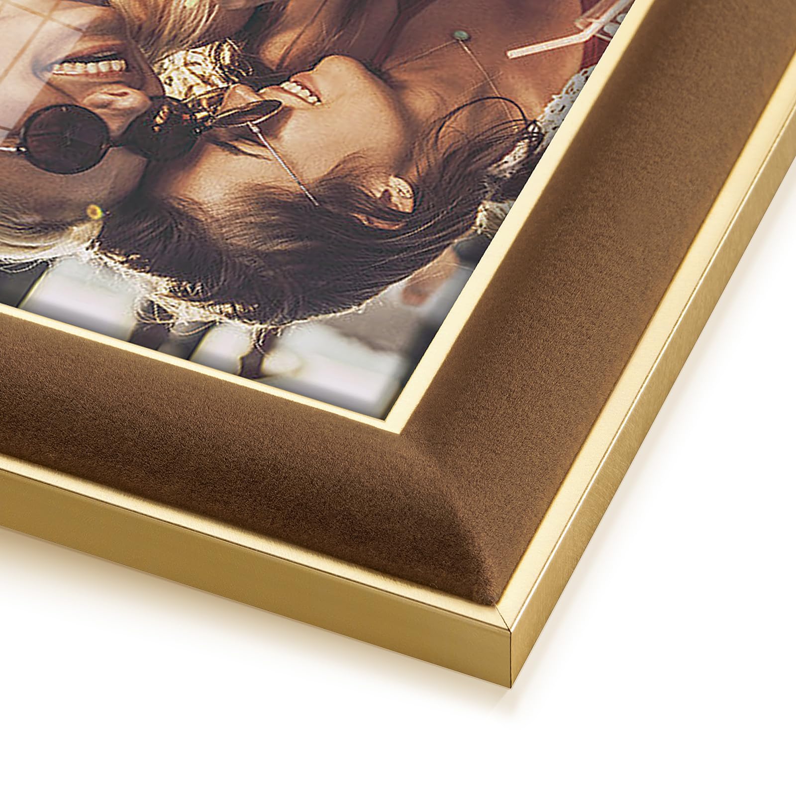 KSROECUD 4x6 Velvet Picture Frame, Brown Photo Frames with Modern Simple Metallic Gold Border, HD Real Glass Horizontal & Vertic