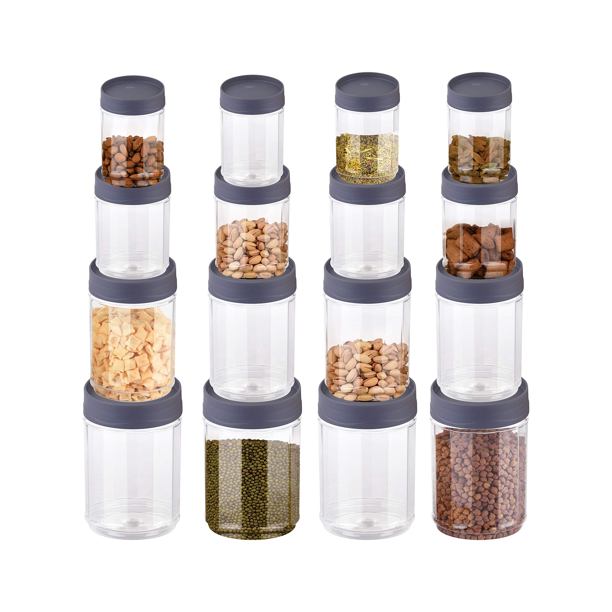 Sky Octave Jumbo Celebration 16 Pcs With InterStackable Lid Storage Pet Container Gift Set For Kitchen (2300 Ml X 4, 1350 Ml X 
