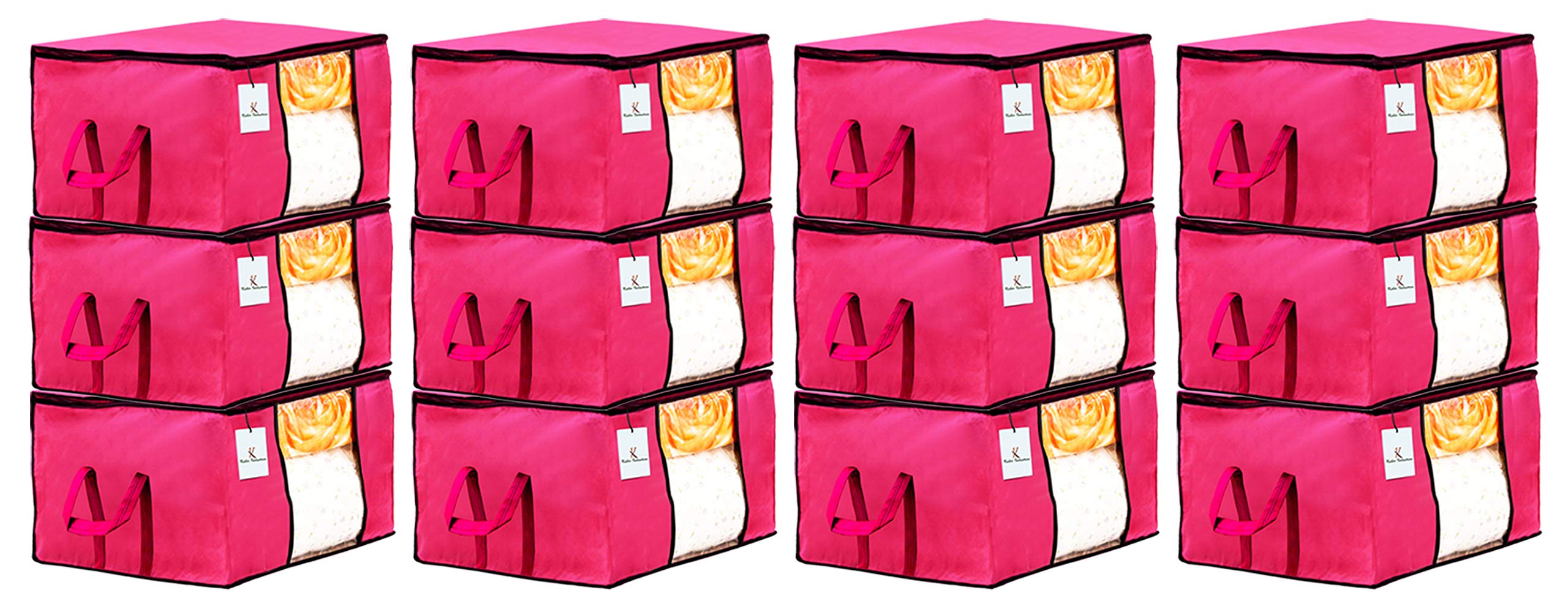 Kuber Industries Underbed Storage Bag, Storage Organiser, Blanket Cover Set Of 12 Pink, Extra Large Size