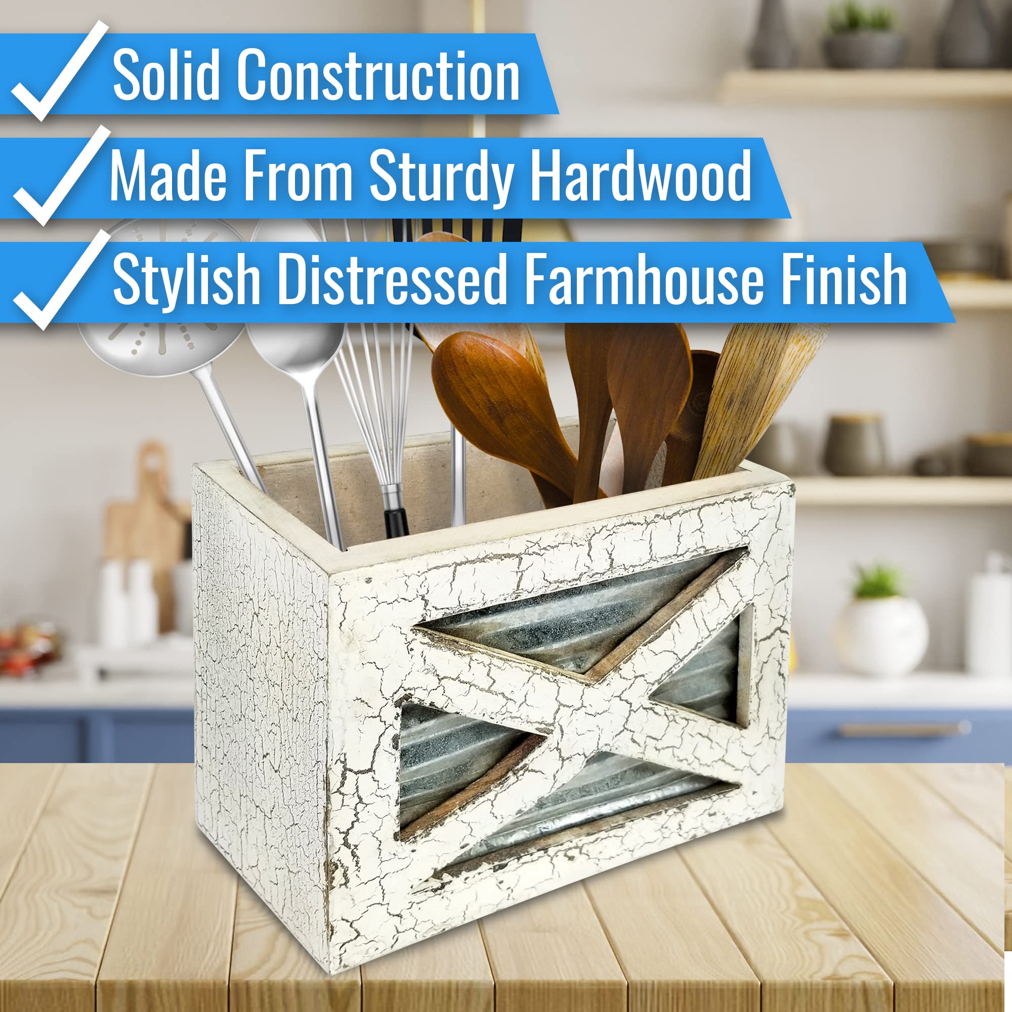 My Vintage Finds Rustic Utensill Holder Wooden Kitchen Farmhouse Utensil Holder For Countertop White