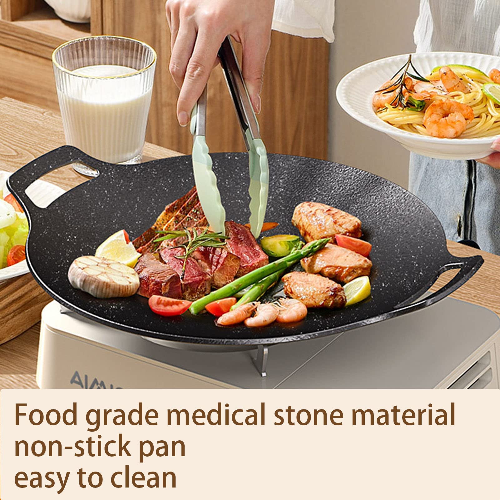 Rwoora Grill Pan,13 Inch Non-Stick Baking Pan+Brush+Dry Cloth,Barbecue Pot Outdoor Camping Grill Plate Fry Pan For Stove Tops &I