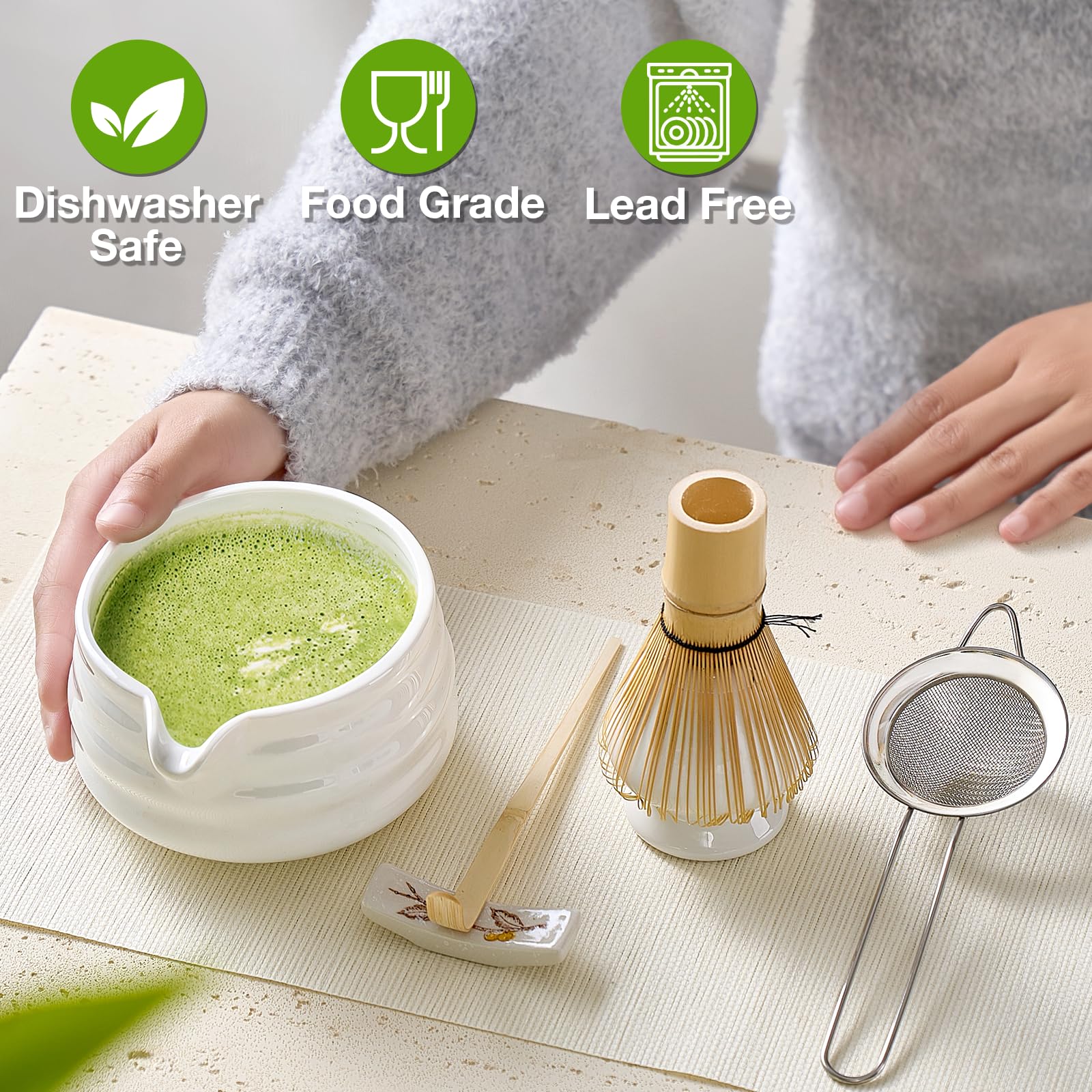 Matcha Whisk Set, Japanese Tea Set (5Pcs) Includes Matcha Bowl With Spout (19 Oz), Bamboo Matcha Whisk And Matcha Scoop, Matcha
