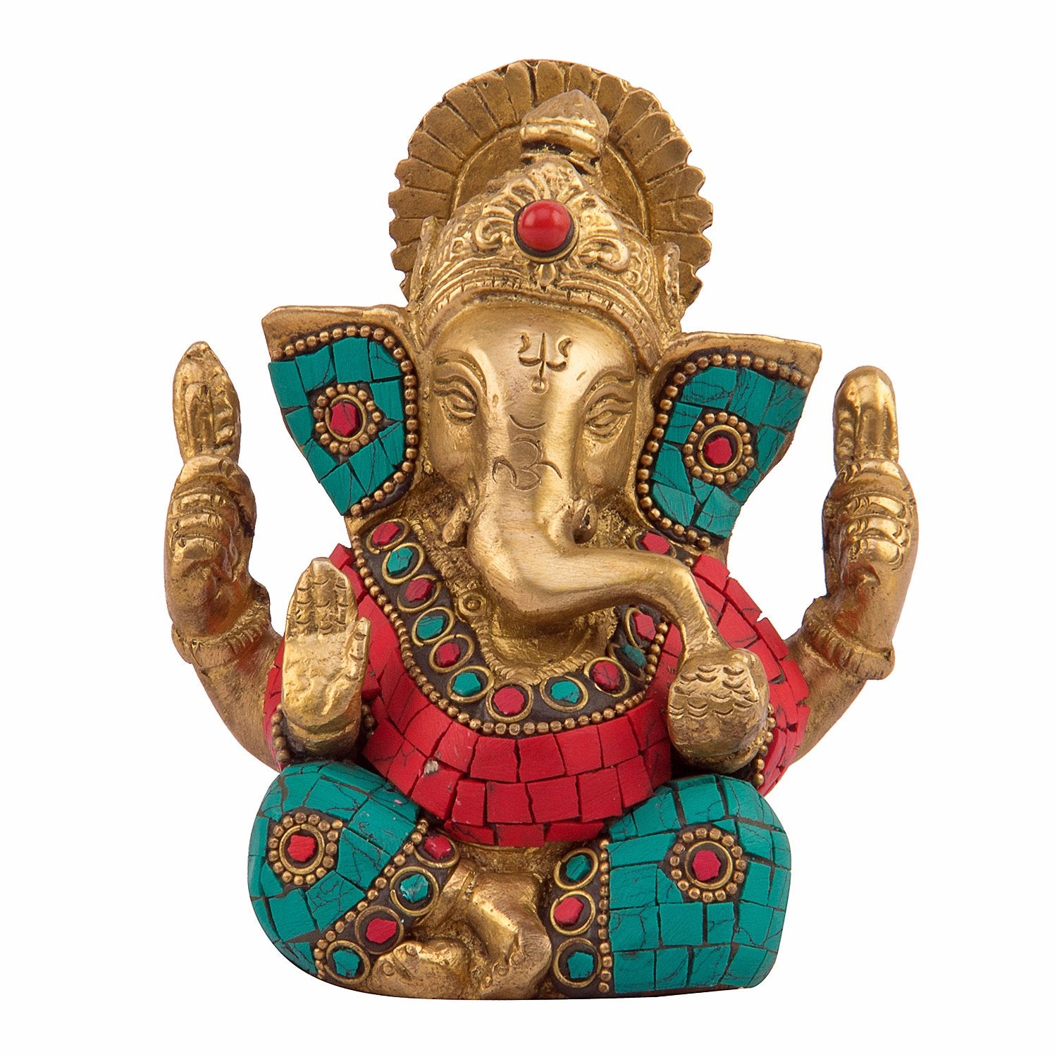 Kartique Brass Ganesha Idol Statue - 4.5 Inch Height, Colorful Detailing, Seated Posture, Ideal For Home Decor And Worship, Brin