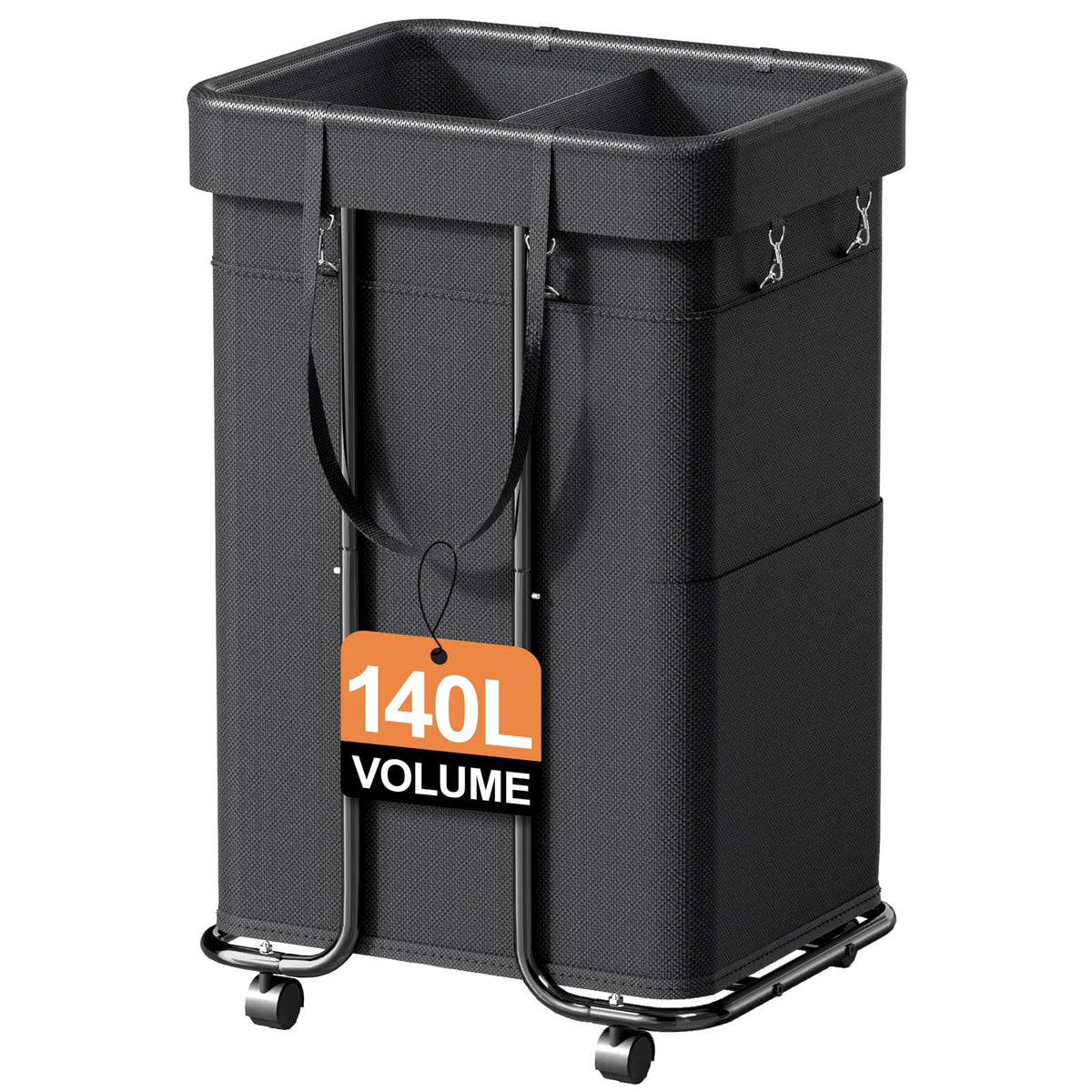 Yecaye Laundry Basket With Wheels, 37 Gal (140L) Laundry Hamper 2-Section, Rolling Laundry Basket With Metal Frame And Removable