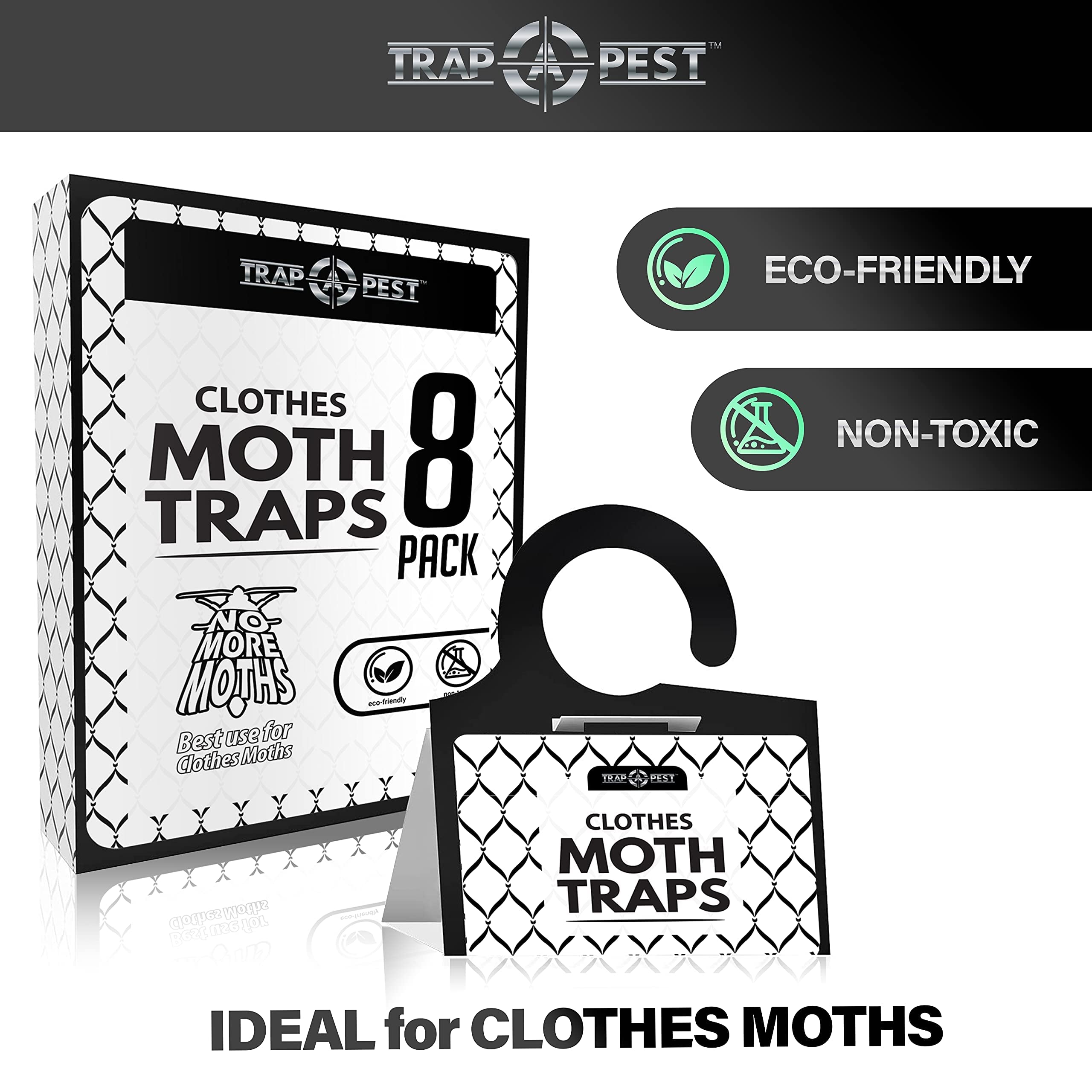 Trap A Pest Clothing Moth Traps - 8 Pack - Non Toxic Moth Traps For Clothes With Pheromone Attractant - Odorless Sticky Traps Fo