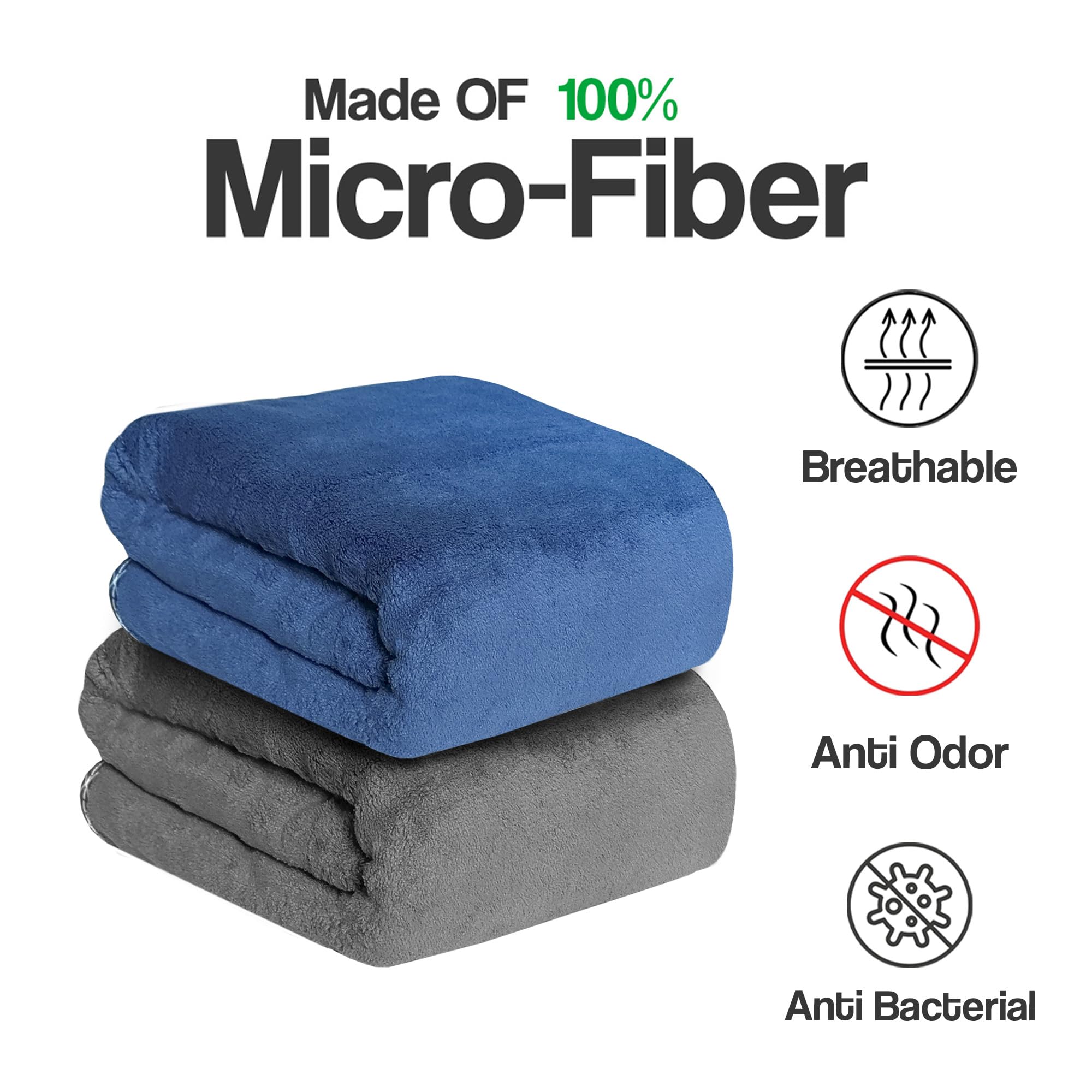 UrbanLeaf Microfiber Large Bath Towel | Quick Dry Super Absorbent - Bath Towel for Men and Women | Grey & Navy Blue | Towel for