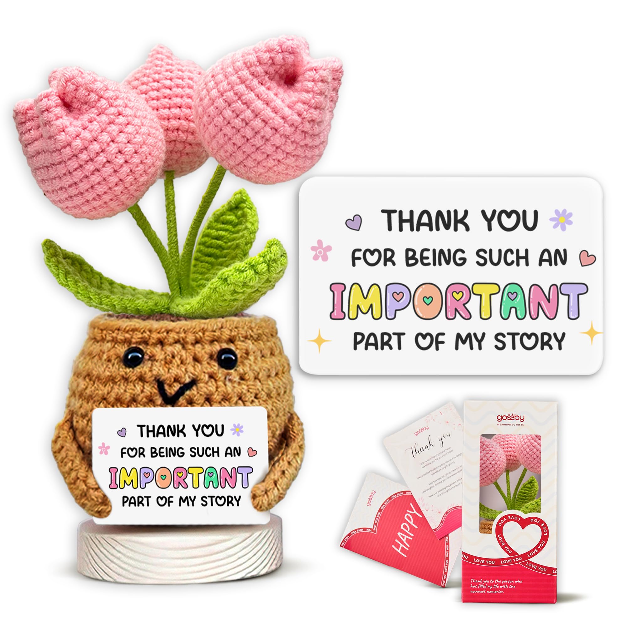 Gossby Handmade Positive Tulip Flower Crochet - Thank You for Being an Important Part- Thank You Gift for Women - Appreciation, 