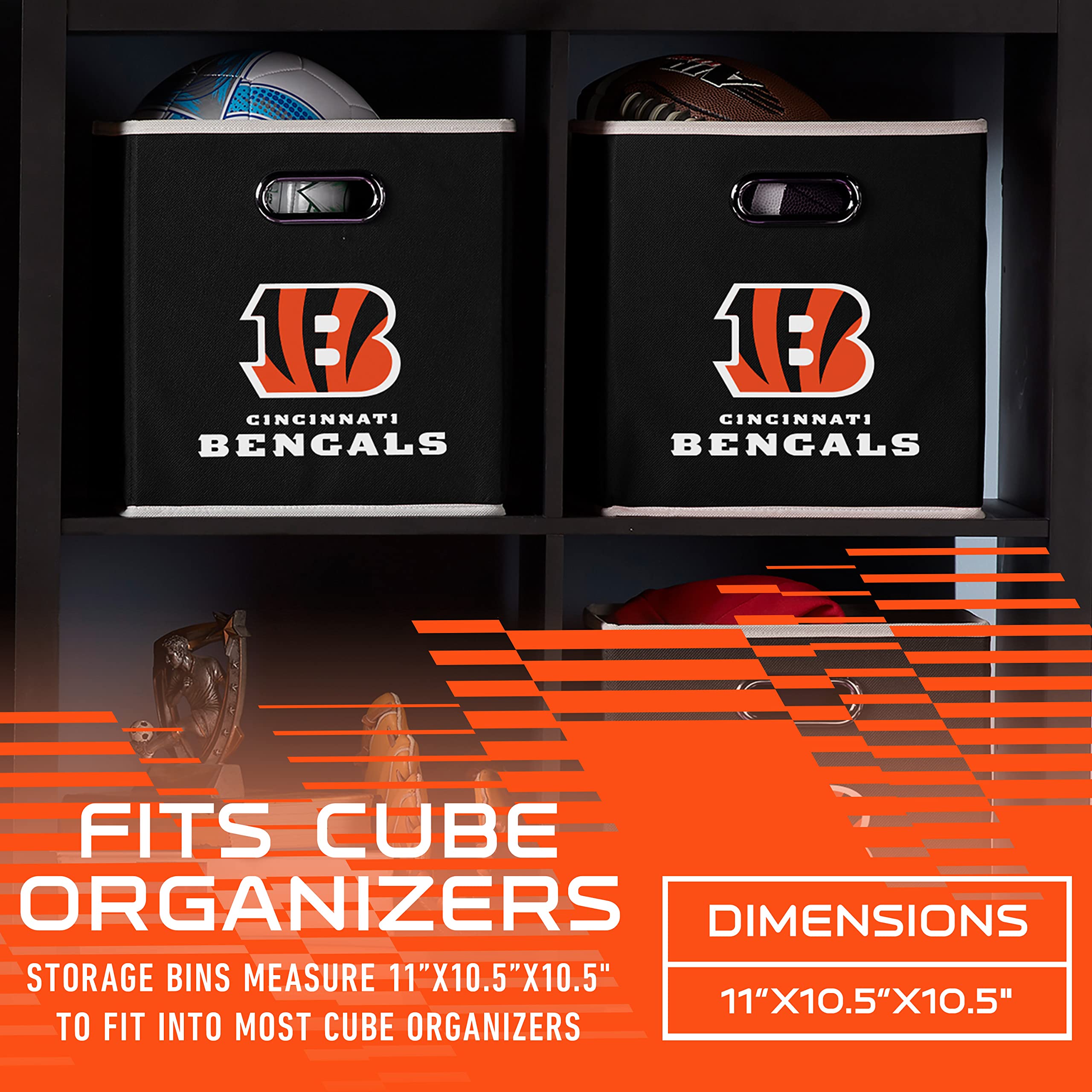 Franklin Sports Nfl Cincinnati Bengals Collapsible Storage Bin - Nfl Folding Cube Storage Container - Fits Bin Organizers - Fabr