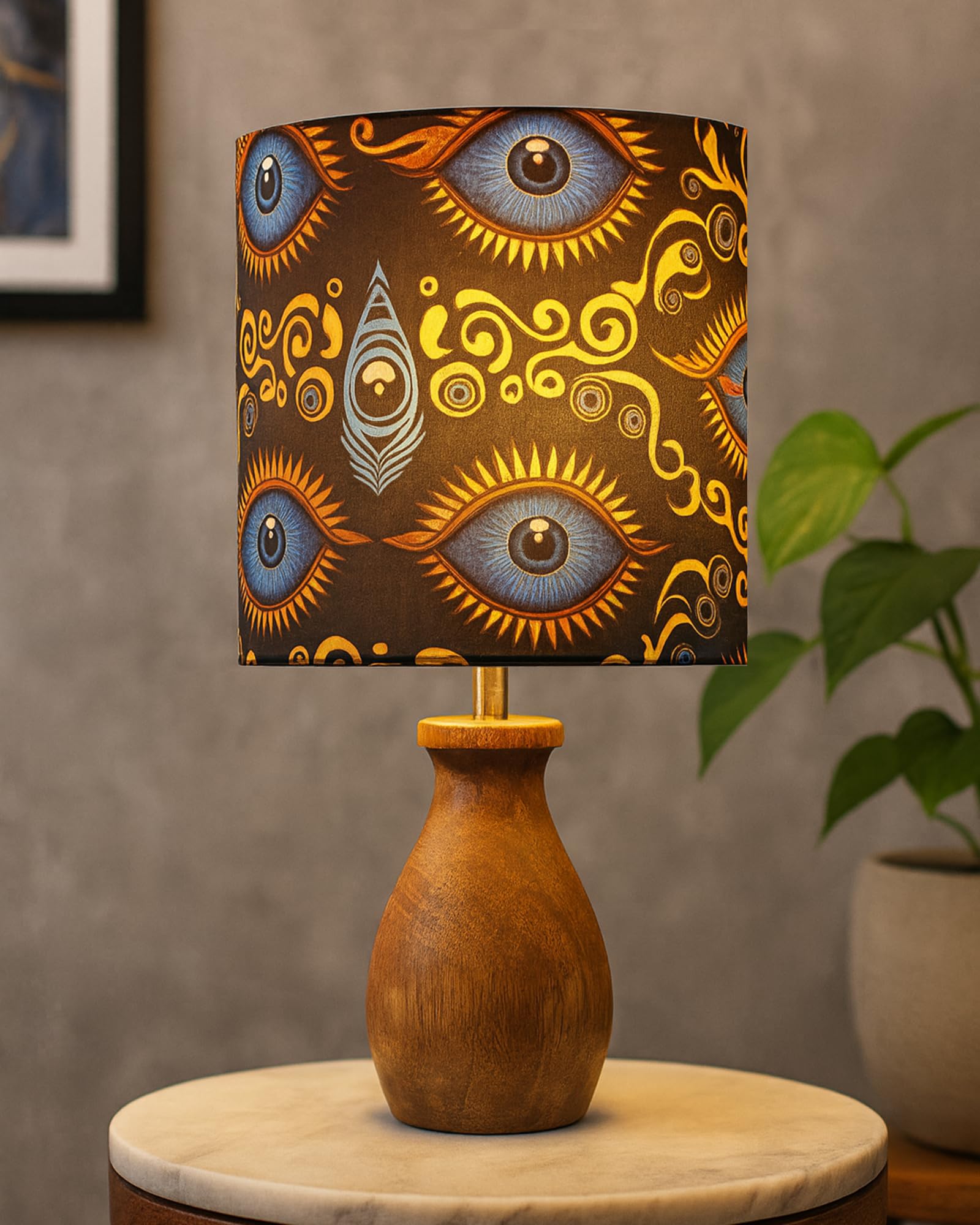 Homesake Dovel Pot, Modern Table Lamp With Shade, Wooden Base Modern Fabric Lampshade For Home Office Cafe Restaurant, (Beauty I
