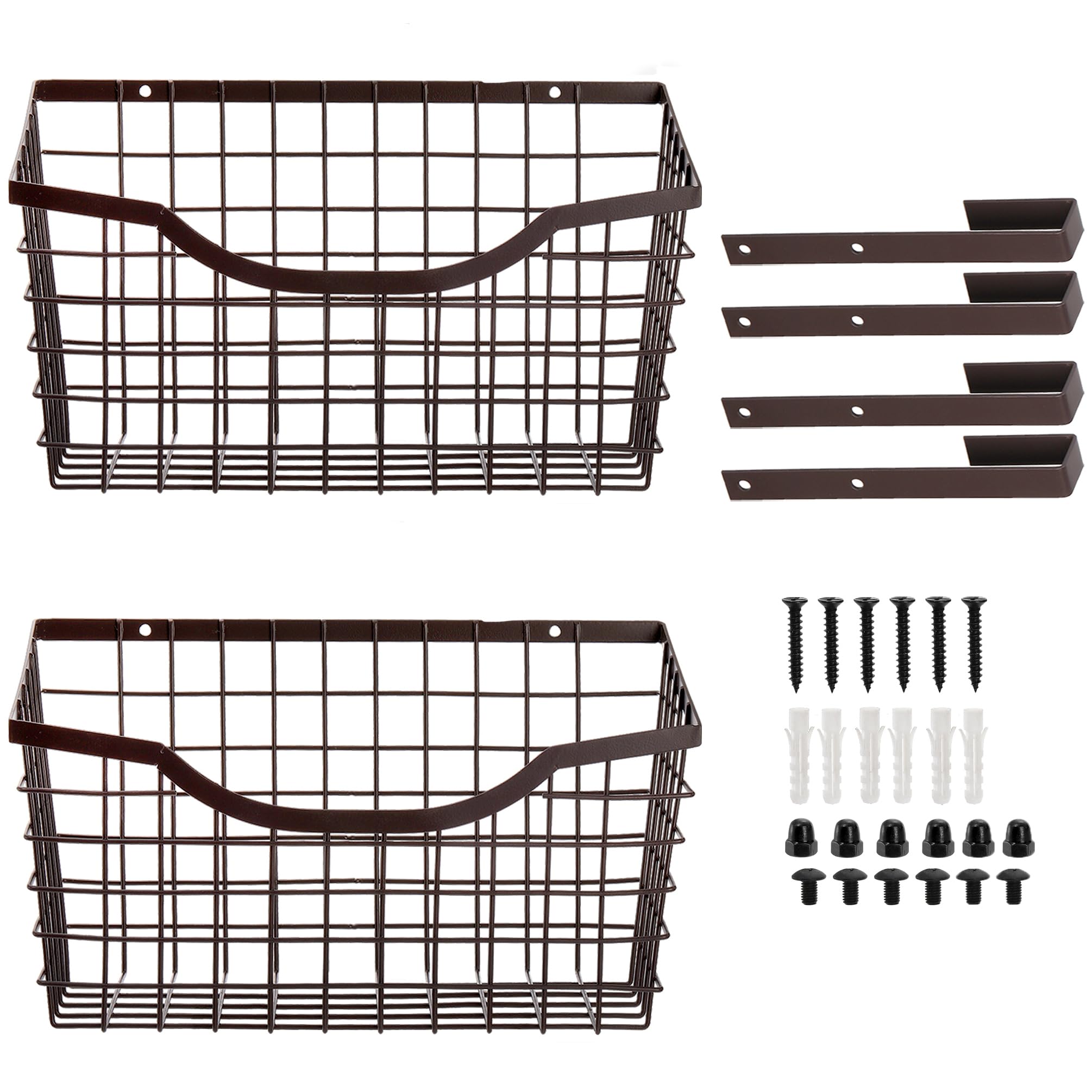Nicunom 2 Pack Grid Storage Baskets With Hooks, Over Cabinet Door Organizer, Wire Storage Basket Organizer For Kitchen Pantry Ba