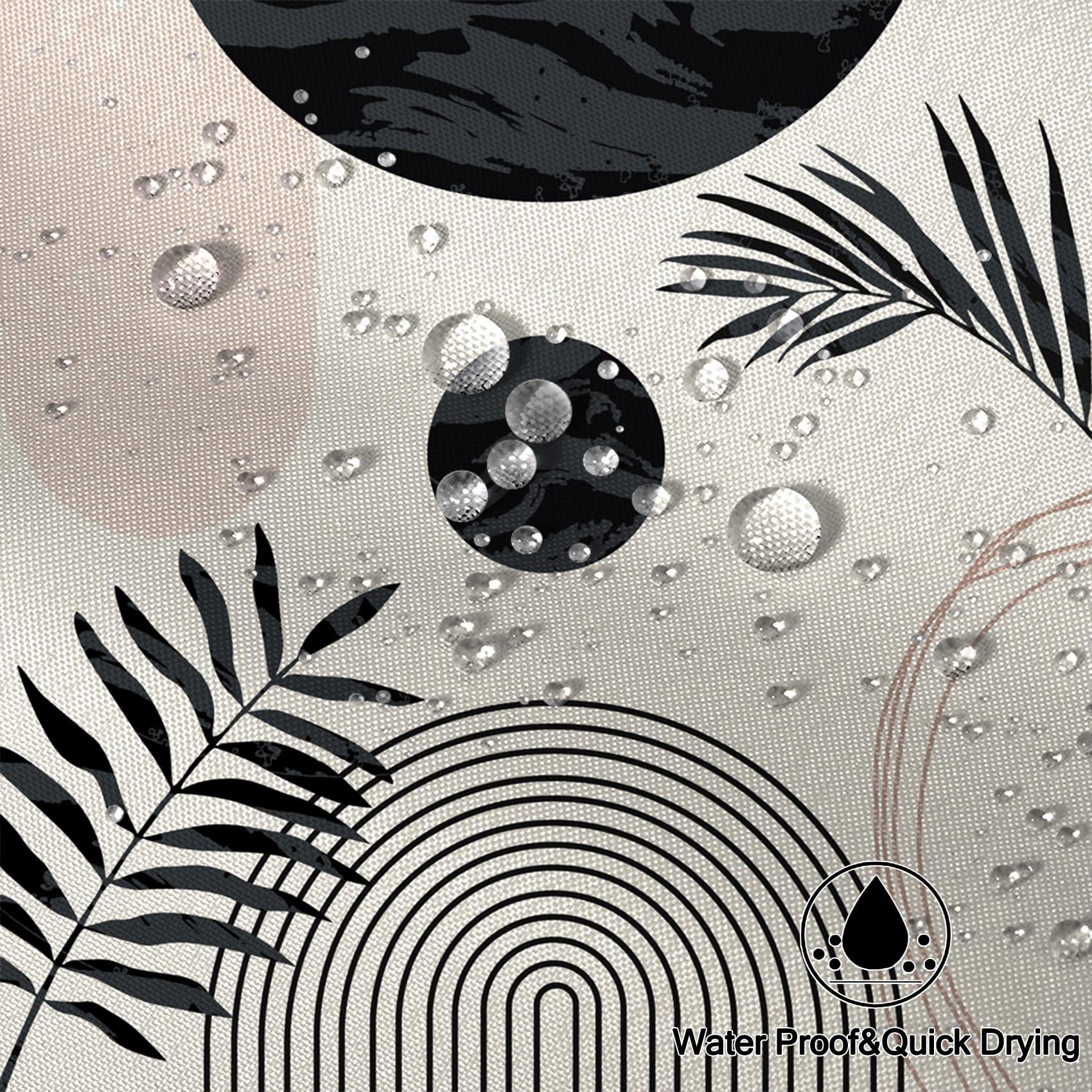 Yanutan Bohemian Shower Curtain, Black Leaves Mid Century Shower Curtain Set For Bathroom, Modern Abstract Minimalist Fabric Bat