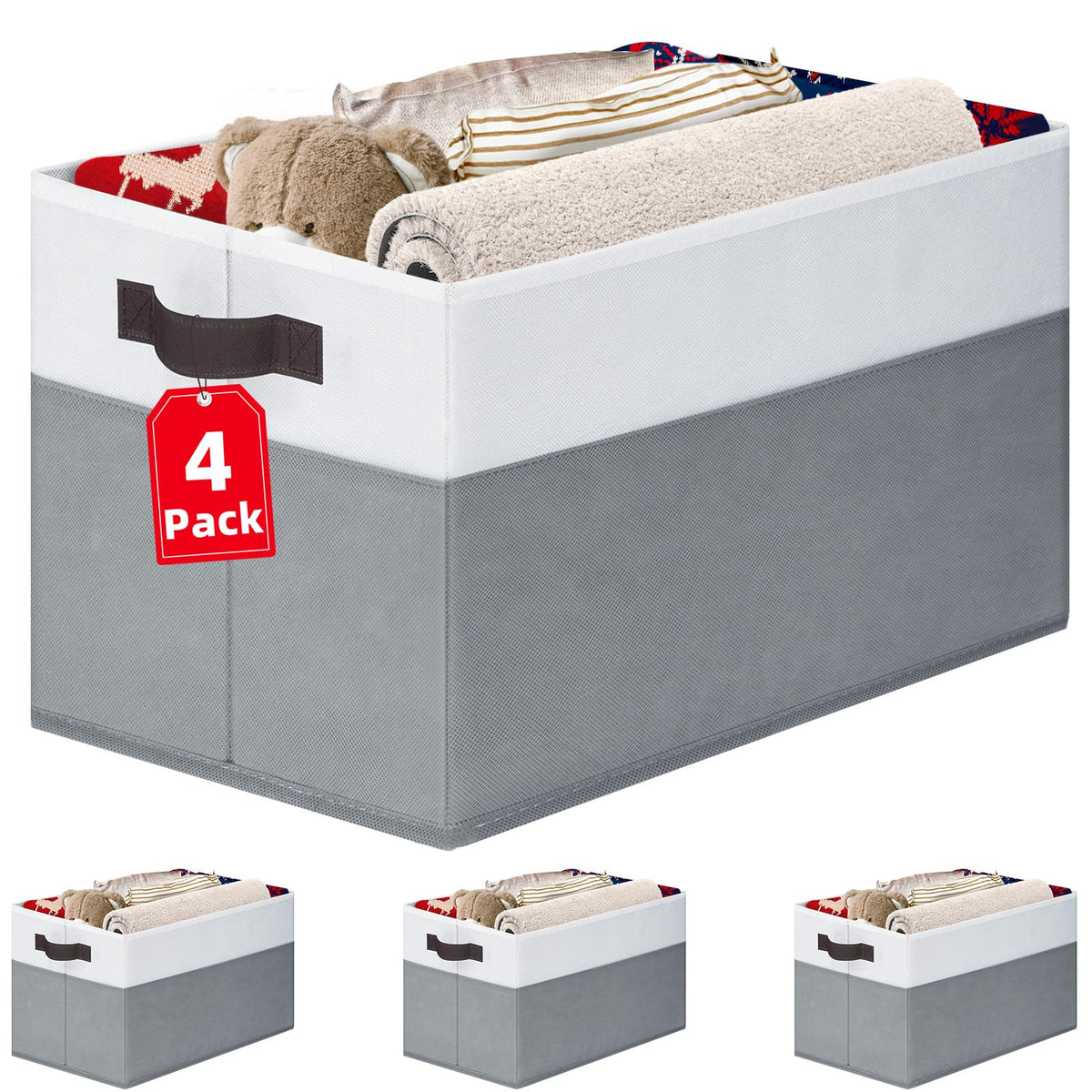Criusia 4 Pack Large Storage Baskets For Shelves | Fabric Closet Organizers And Storage Bins With Handles Home Organization | De