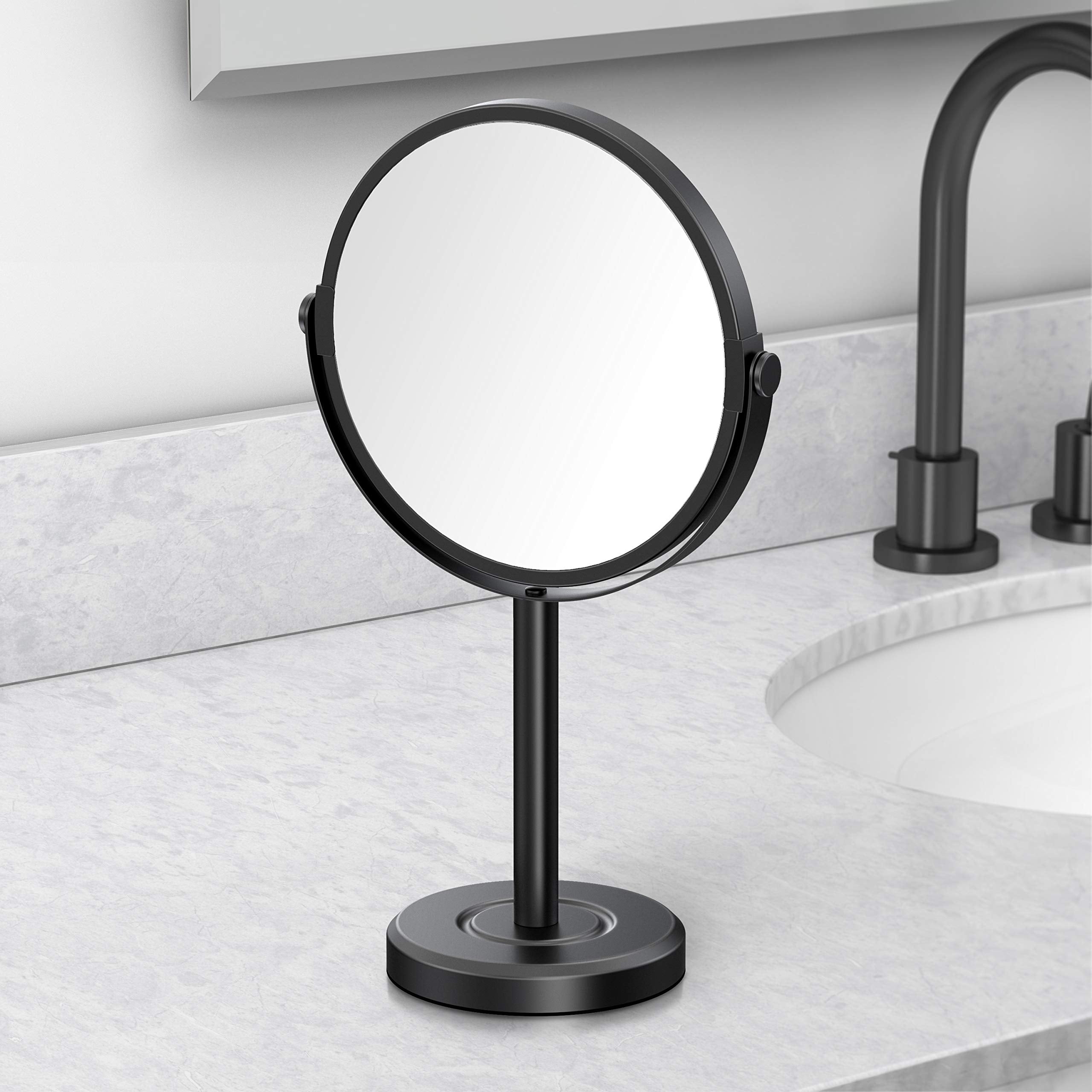 Gatco 1386Mx Latitude Ii Makeup Mirror, Matte Black | Counter Top Makeup Mirror, 3X Magnification, Rotates 360 Degrees