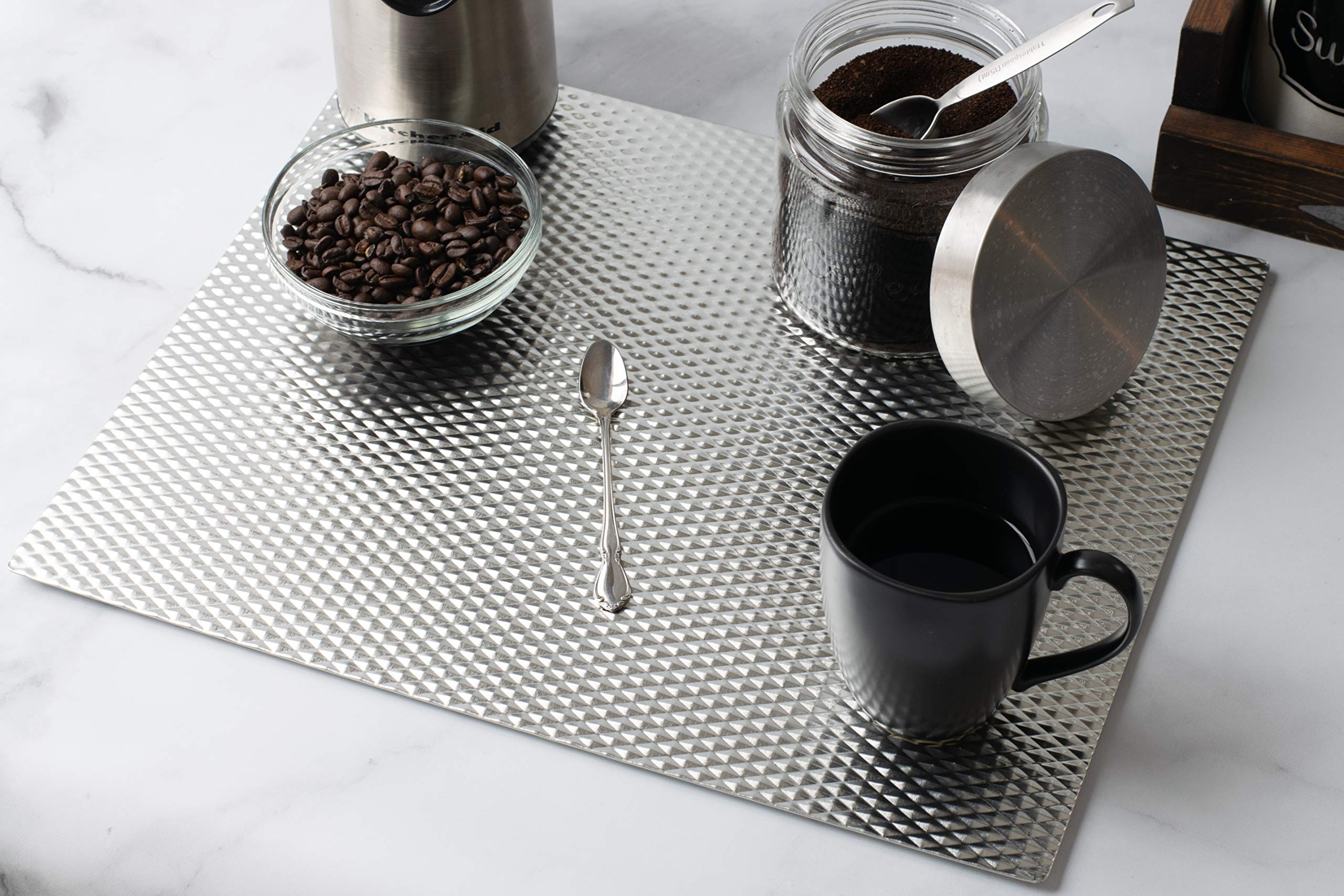 Heat Resistant, Non-Slip, Metal Counter/Table Protector Mat, Large - 14'' X 17'' - 2 Pack - Silver