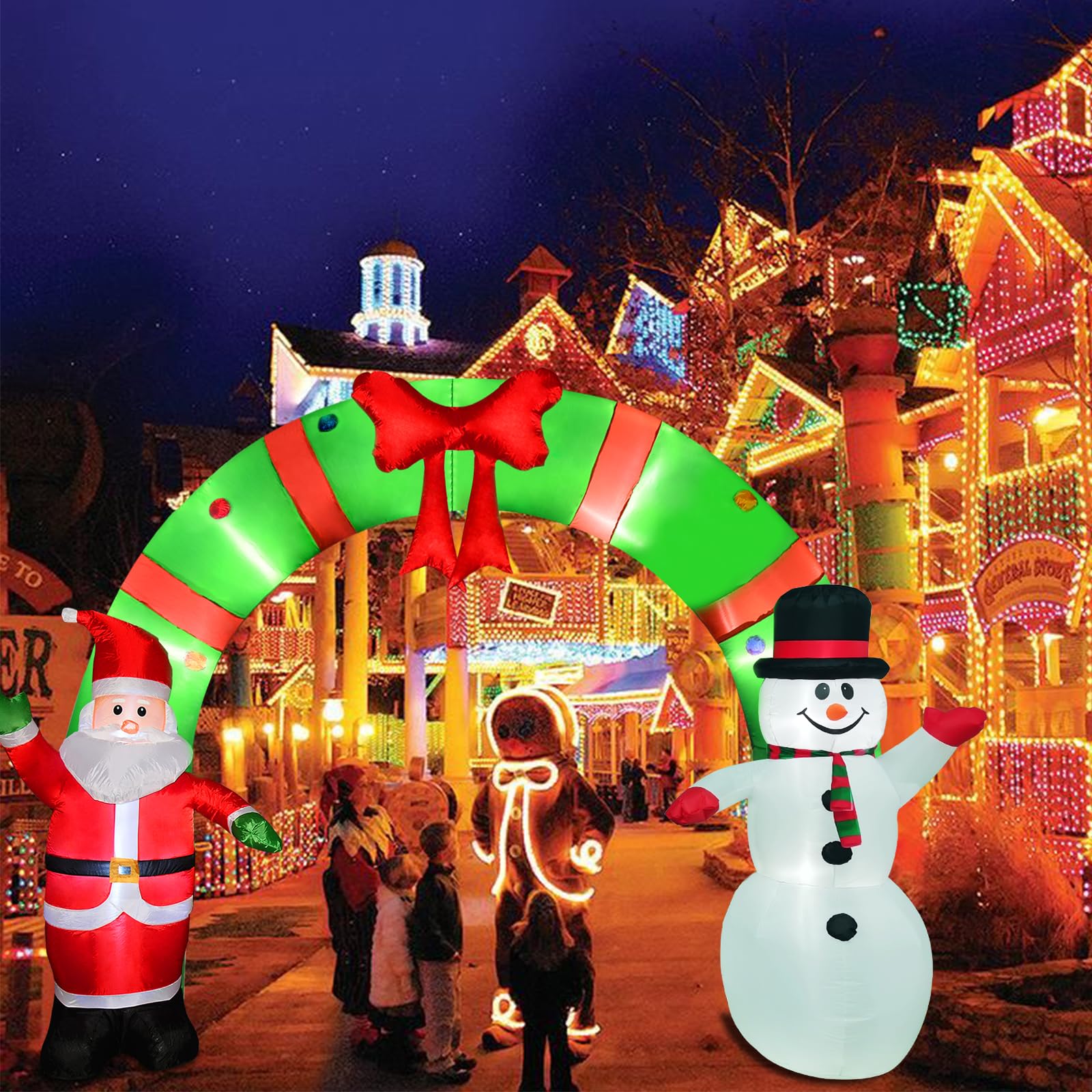12 Ft Lighted Christmas Inflatable Archway, Inflatable Santa Claus and Snowman Arch Indoor and Outdoor Holiday Decorations, Buil
