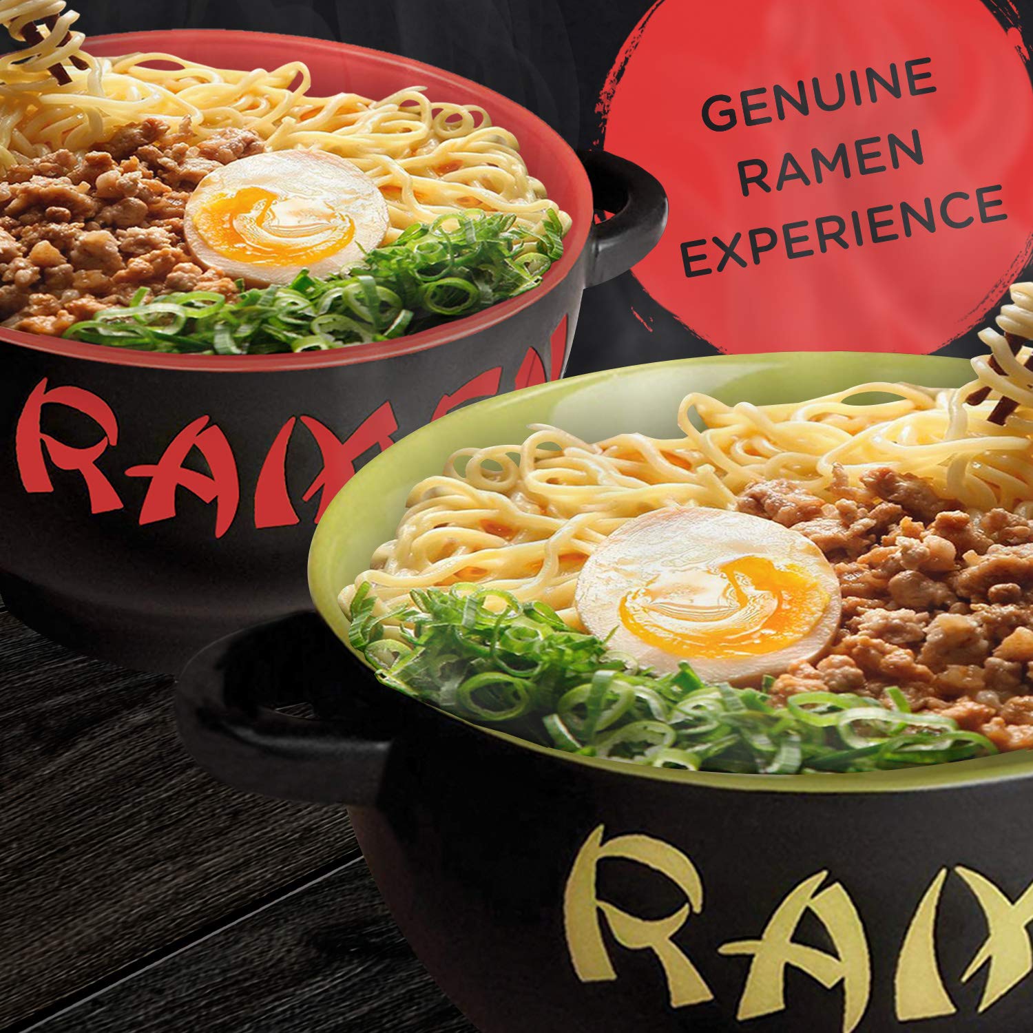 World Market Japanese Ceramic Ramen Bowl Set Of 2 - Soup Spoon And Chopsticks - Serving Bowls For Noodle, Ramen, Udon, Miso, Tha