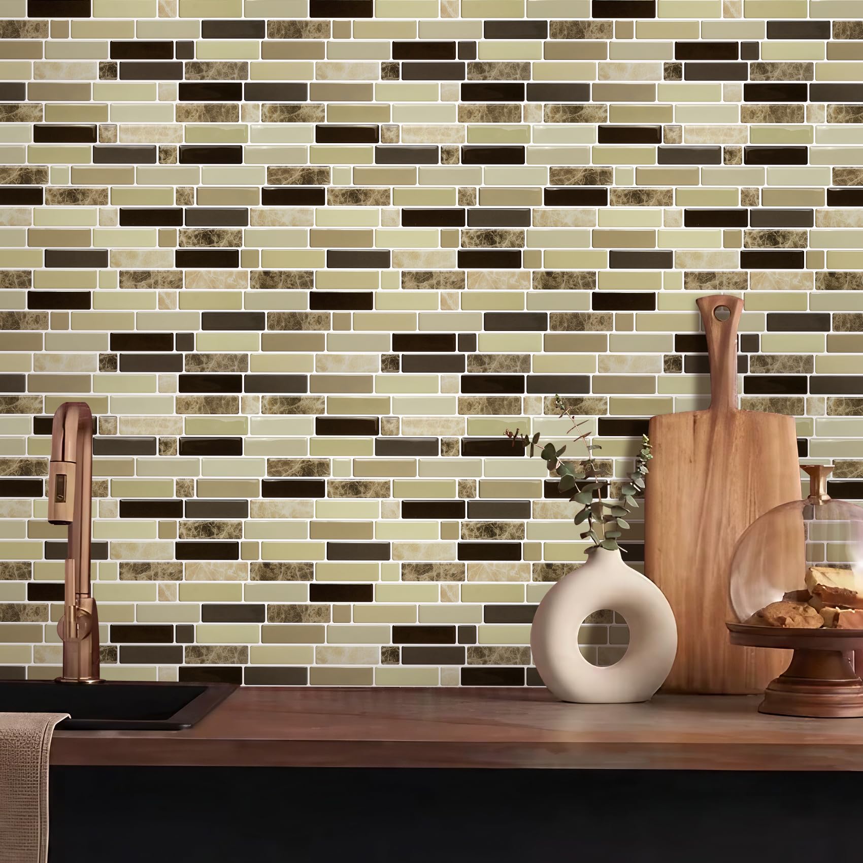 Upgraded Vamos Tile 10-Sheet Peel and Stick Backsplash Tile 11.8''x10.8'' Premium Stick On Kitchen Backsplash Peel and Stick Tile(Marble Brown)