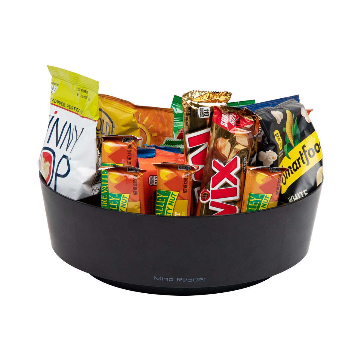 Mind Reader Snack Carousel, Countertop Organizer, Snack Tray, Condiment Holder, Breakroom, Kitchen, 12'' L X 12'' W X 4'' H, Bla