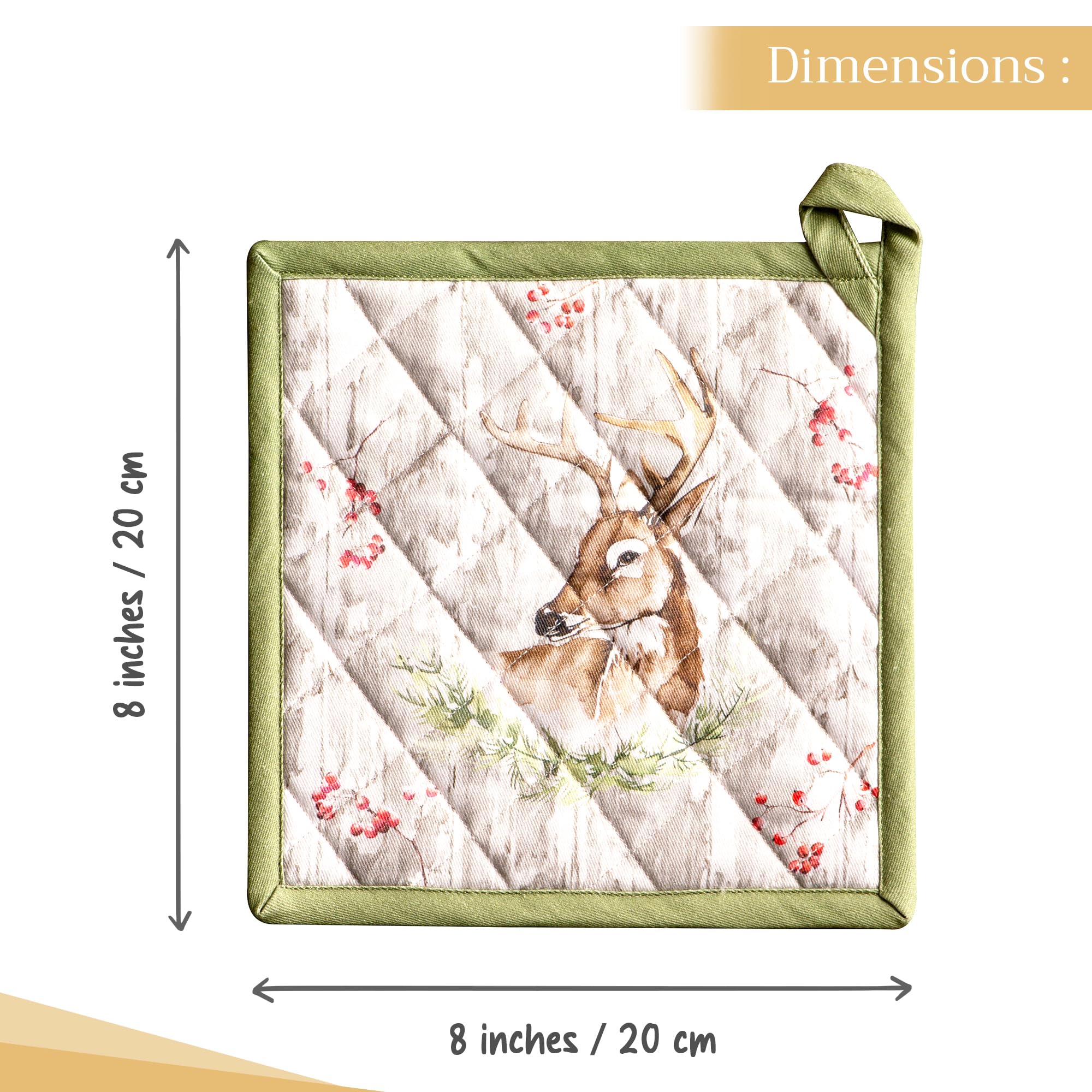 Maison d' Hermine Pot Holder 100% Cotton Heat Resistant Hot Pads with Loop Potholder for Gifts Baking Grilling  Handling Hot Pans  Mountain Life - Thanksgiving/Christmas (8 Inch x 8 Inch)