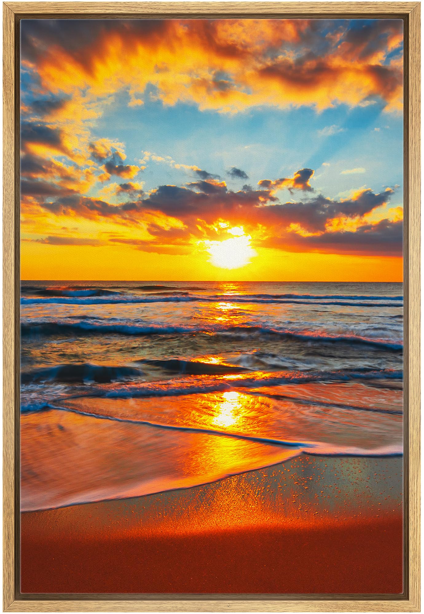 Wall26 Framed Canvas Print Wall Art Vibrant Ocean Beach Paradise Sunset Sky Nature Wilderness Photography Realism Decorative Lan